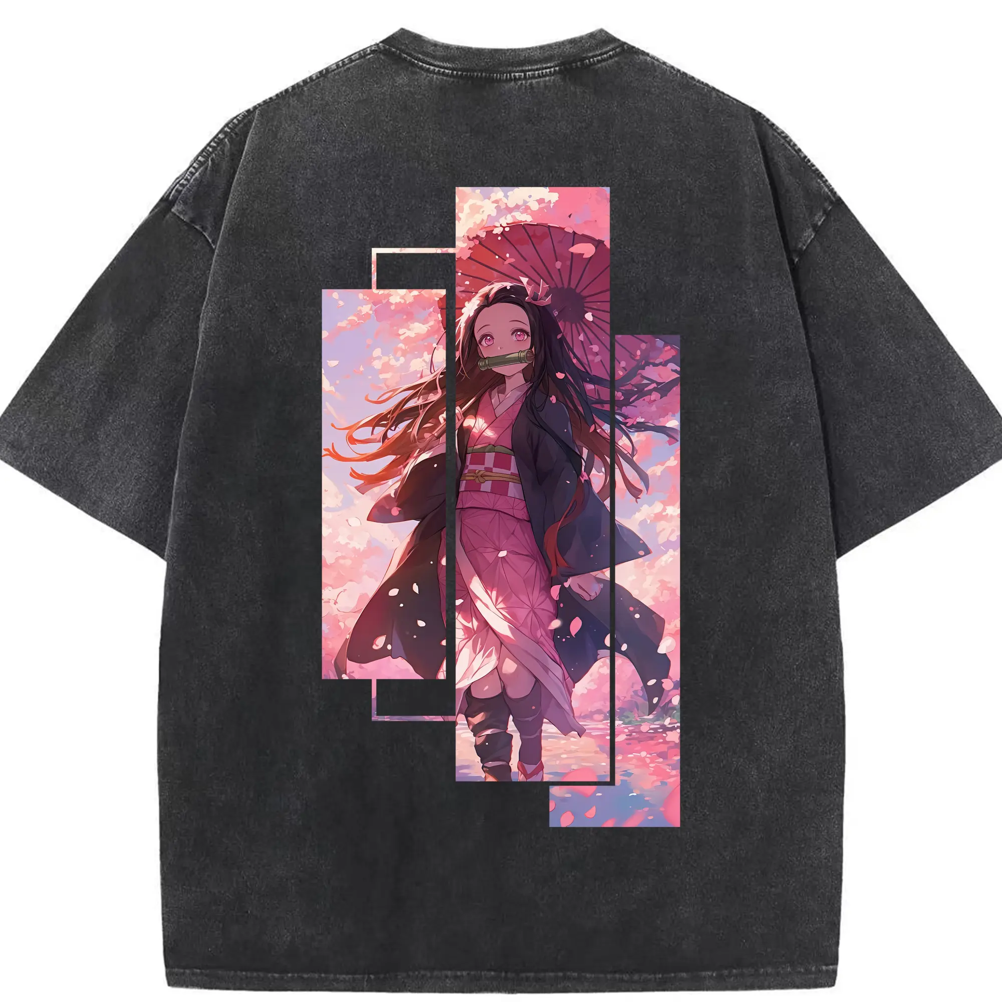 鬼滅の刃 グッズ,竈門 禰豆子 - 綿100％ ヴィンテージ風 半袖Tシャツ ・ 背面プリント ・ 柔らか肌触り ・ 通気性 快適 ・ スポーツ カジュアル 外出用