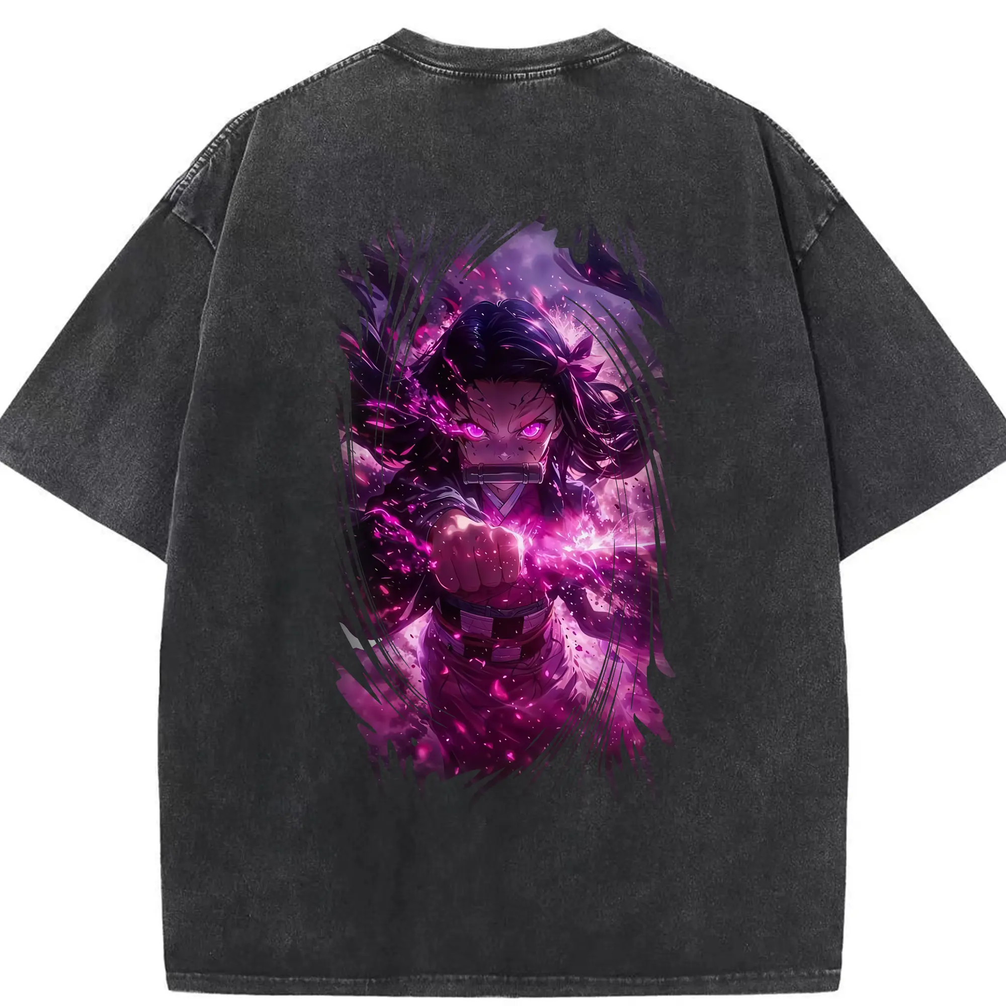 鬼滅の刃 グッズ,竈門 禰豆子 - 綿100％ ヴィンテージ風 半袖Tシャツ ・ 背面プリント ・ 柔らか肌触り ・ 通気性 快適 ・ スポーツ カジュアル 外出用