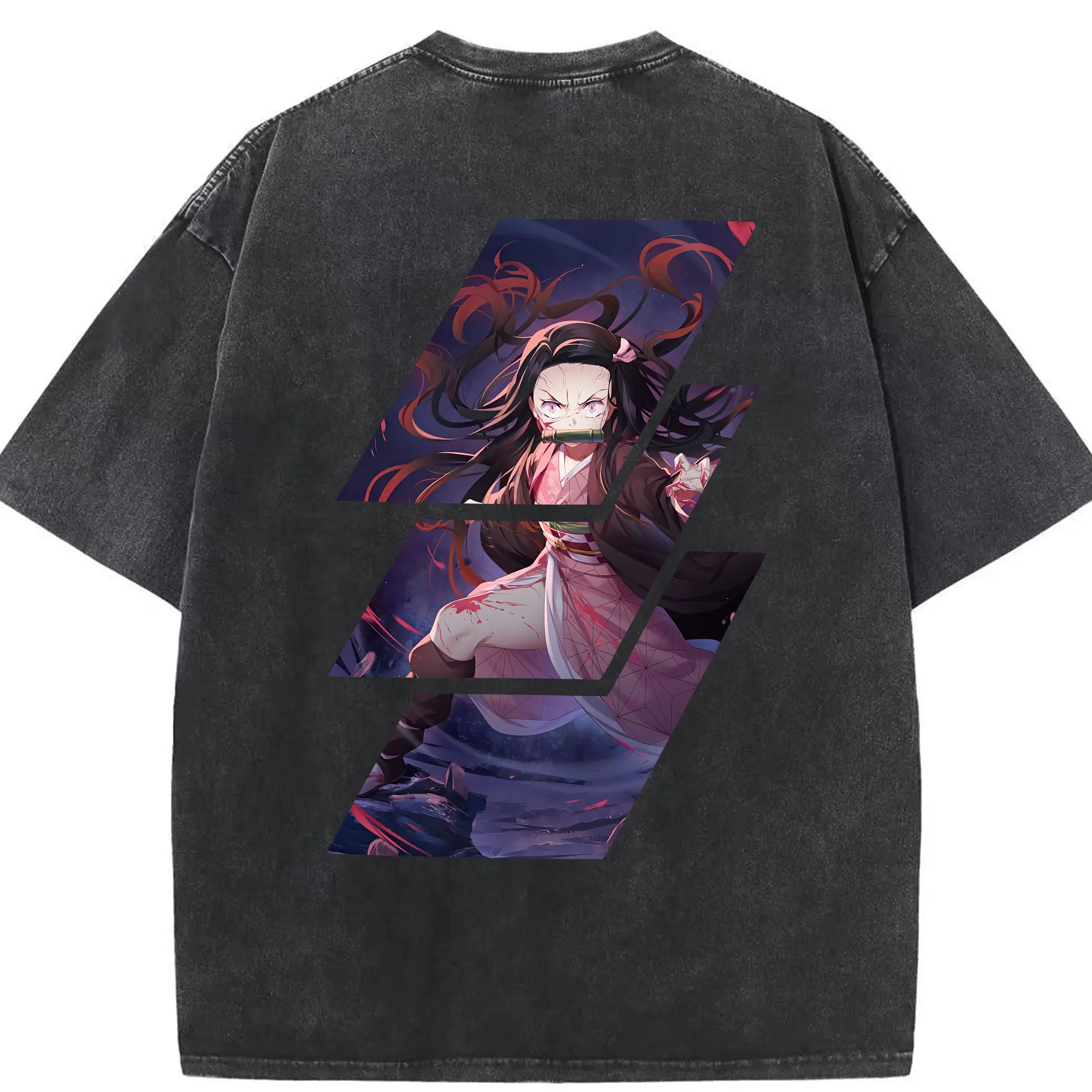 鬼滅の刃 グッズ,竈門 禰豆子 - 綿100％ ヴィンテージ風 半袖Tシャツ ・ 背面プリント ・ 柔らか肌触り ・ 通気性 快適 ・ スポーツ カジュアル 外出用