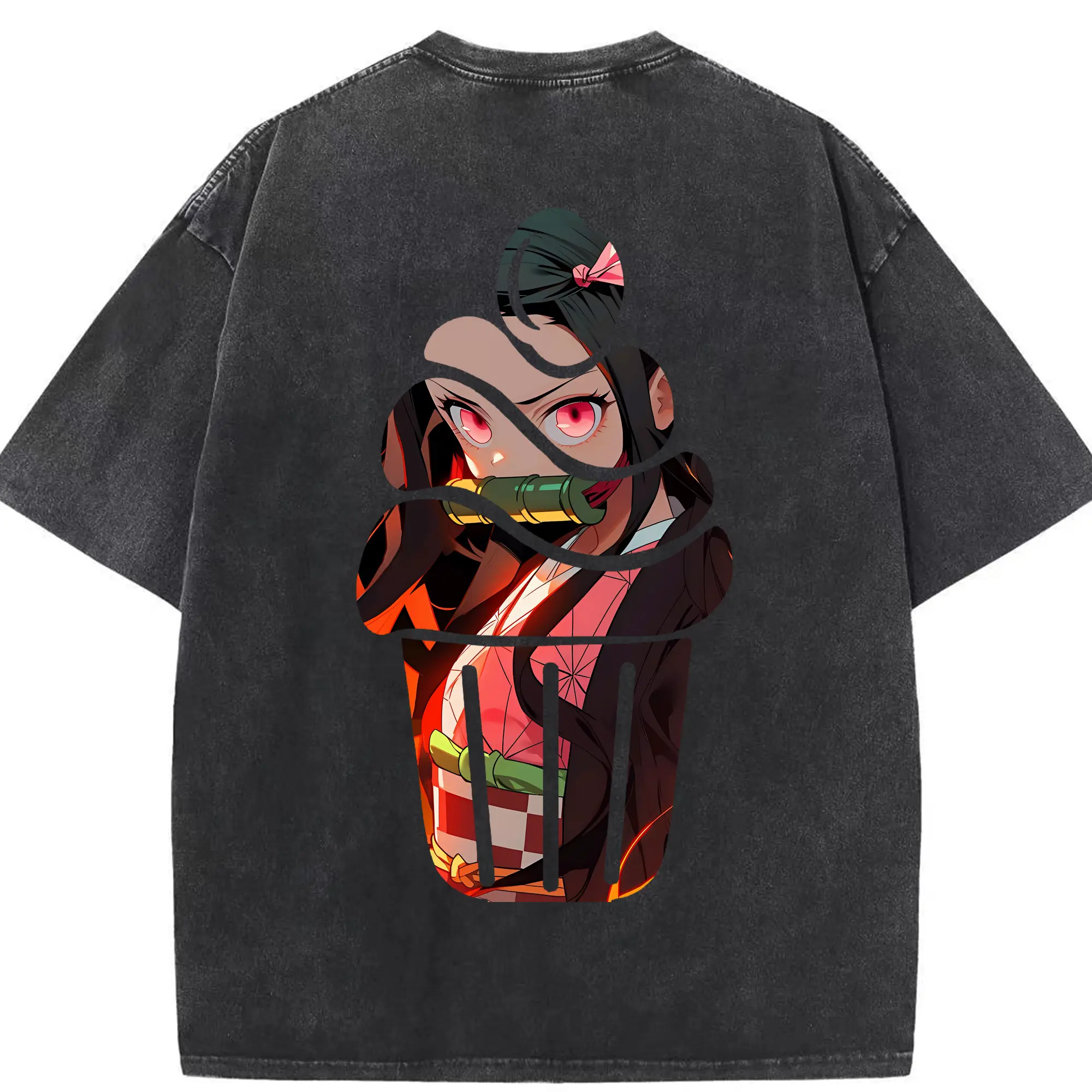 鬼滅の刃 グッズ,竈門 禰豆子 - 綿100％ ヴィンテージ風 半袖Tシャツ ・ 背面プリント ・ 柔らか肌触り ・ 通気性 快適 ・ スポーツ カジュアル 外出用