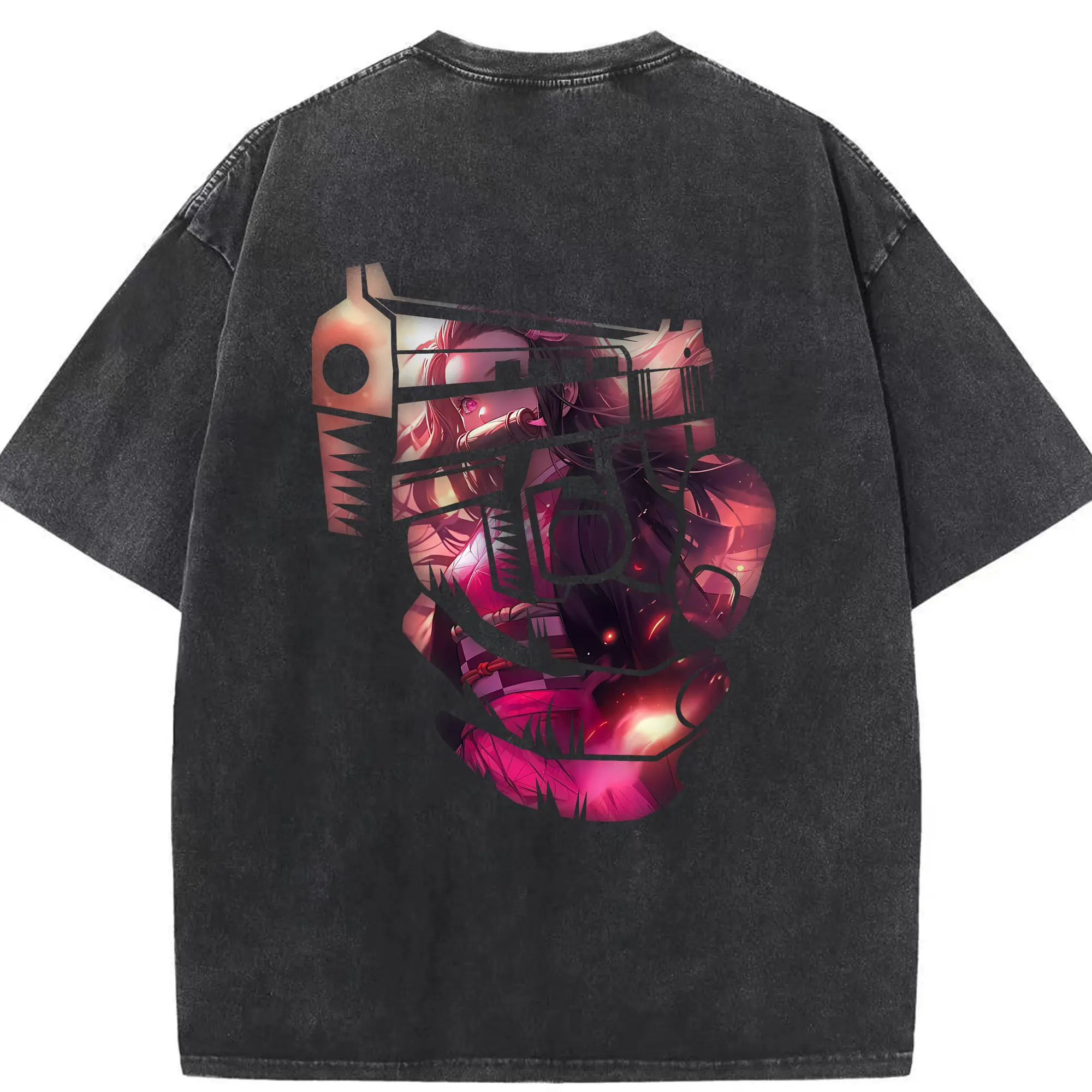 鬼滅の刃 グッズ,竈門 禰豆子 - 綿100％ ヴィンテージ風 半袖Tシャツ ・ 背面プリント ・ 柔らか肌触り ・ 通気性 快適 ・ スポーツ カジュアル 外出用