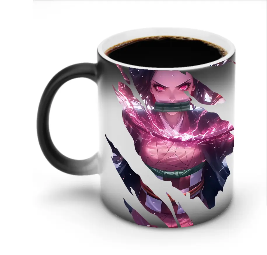 鬼滅の刃 グッズ,竈門 禰豆子 - 変色マグカップ ・ セラミック ・ 熱転写プリント ・ 耐久性 高品質 ・ ギフト・自宅用 コーヒー お茶