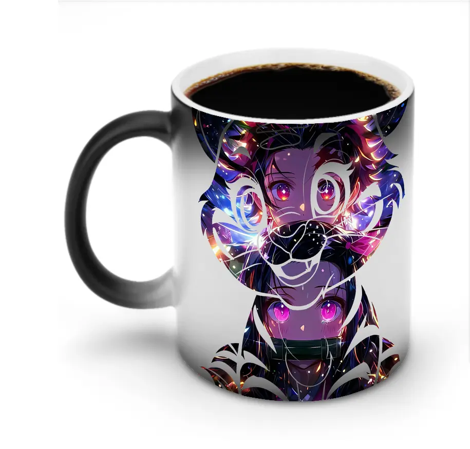鬼滅の刃 グッズ,竈門 禰豆子 - 変色マグカップ ・ セラミック ・ 熱転写プリント ・ 耐久性 高品質 ・ ギフト・自宅用 コーヒー お茶
