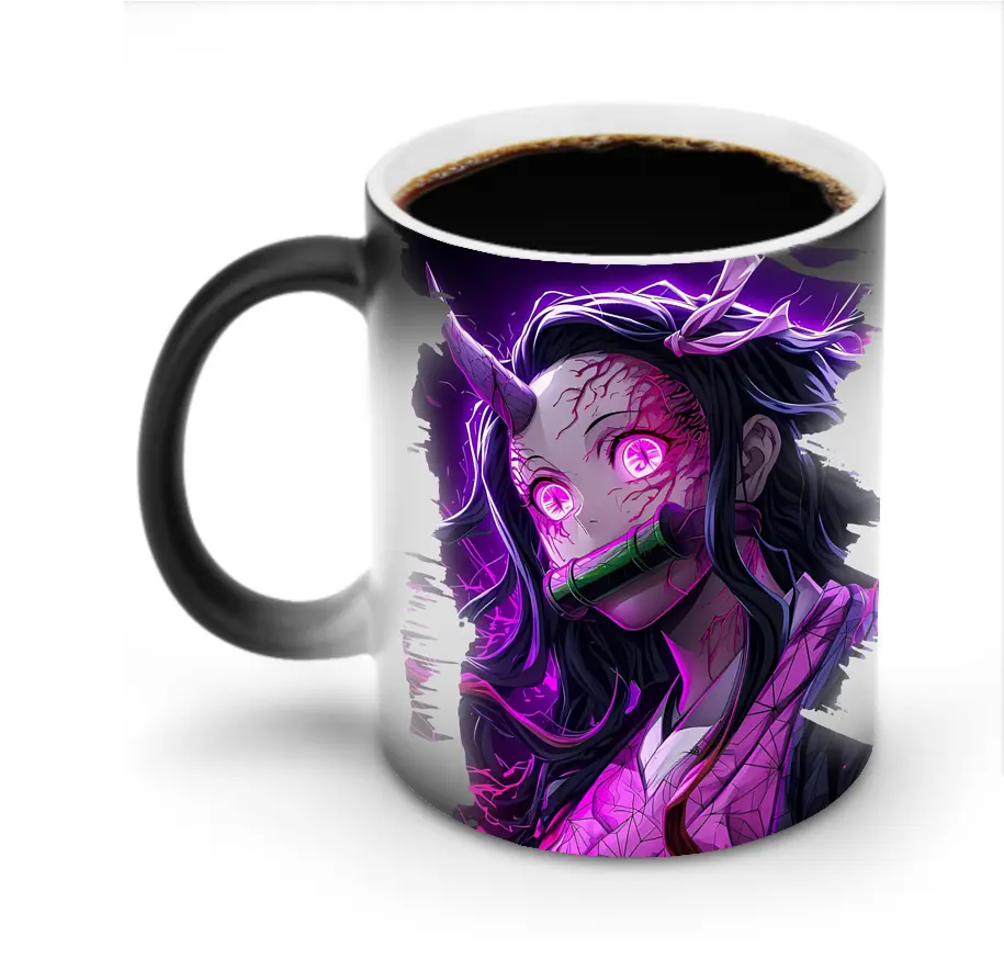 鬼滅の刃 グッズ,竈門 禰豆子 - 変色マグカップ ・ セラミック ・ 熱転写プリント ・ 耐久性 高品質 ・ ギフト・自宅用 コーヒー お茶