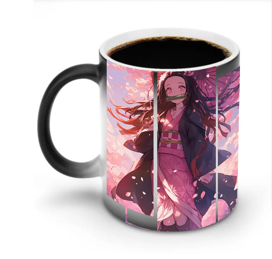 鬼滅の刃 グッズ,竈門 禰豆子 - 変色マグカップ ・ セラミック ・ 熱転写プリント ・ 耐久性 高品質 ・ ギフト・自宅用 コーヒー お茶