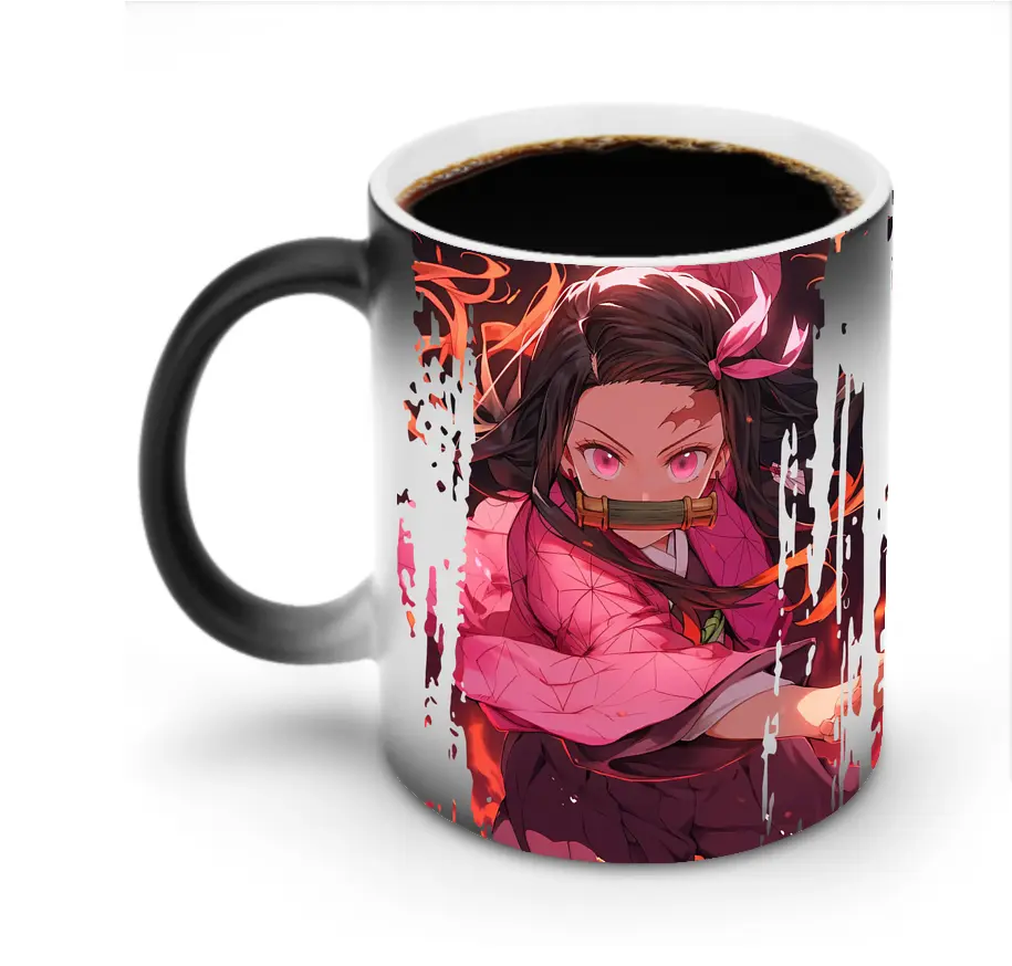 鬼滅の刃 グッズ,竈門 禰豆子 - 変色マグカップ ・ セラミック ・ 熱転写プリント ・ 耐久性 高品質 ・ ギフト・自宅用 コーヒー お茶