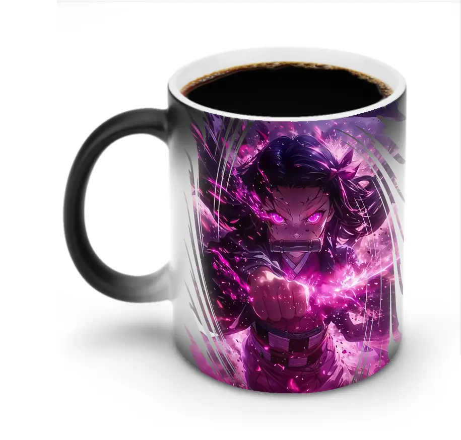 鬼滅の刃 グッズ,竈門 禰豆子 - 変色マグカップ ・ セラミック ・ 熱転写プリント ・ 耐久性 高品質 ・ ギフト・自宅用 コーヒー お茶