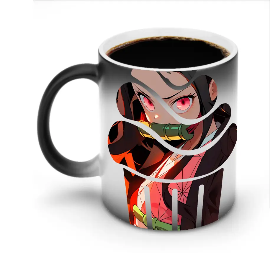 鬼滅の刃 グッズ,竈門 禰豆子 - 変色マグカップ ・ セラミック ・ 熱転写プリント ・ 耐久性 高品質 ・ ギフト・自宅用 コーヒー お茶