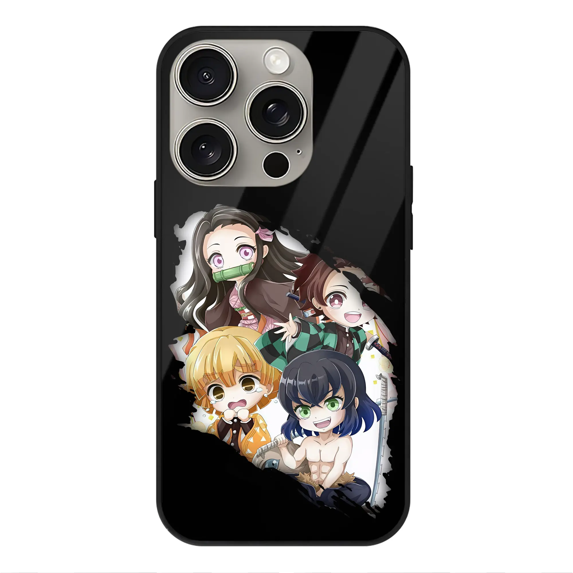 鬼滅の刃 グッズ,竈門 禰豆子 - IPhone15Pro対応 ・ スマホケース ・ 背面ガラス ・ TPU+強化ガラス ・ 耐衝撃 ・ 黄変防止 ・ ワイヤレス充電対応 ・ 3D立体ボタン