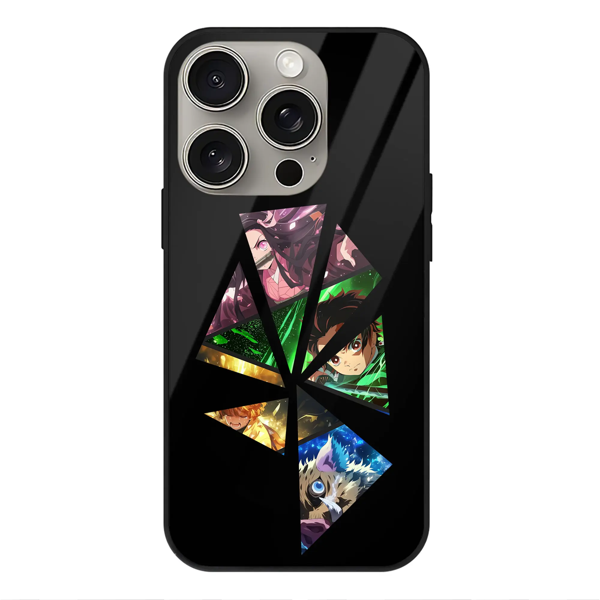 鬼滅の刃 グッズ,竈門 禰豆子 - IPhone15Pro対応 ・ スマホケース ・ 背面ガラス ・ TPU+強化ガラス ・ 耐衝撃 ・ 黄変防止 ・ ワイヤレス充電対応 ・ 3D立体ボタン