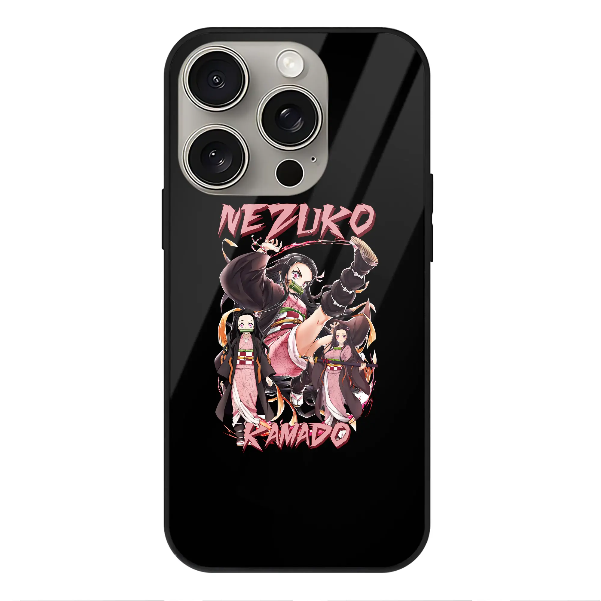 鬼滅の刃 グッズ,竈門 禰豆子 - IPhone15Pro対応 ・ スマホケース ・ 背面ガラス ・ TPU+強化ガラス ・ 耐衝撃 ・ 黄変防止 ・ ワイヤレス充電対応 ・ 3D立体ボタン