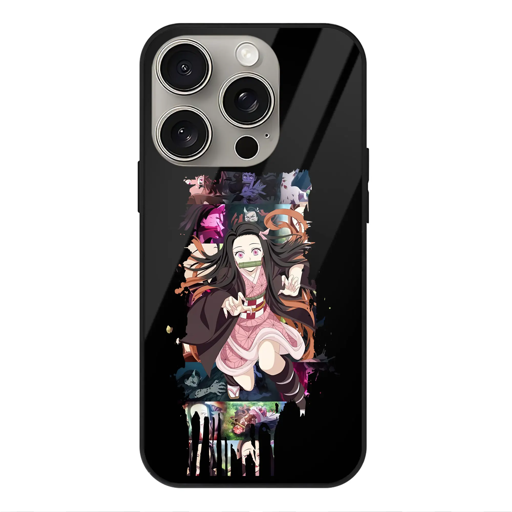 鬼滅の刃 グッズ,竈門 禰豆子 - IPhone15Pro対応 ・ スマホケース ・ 背面ガラス ・ TPU+強化ガラス ・ 耐衝撃 ・ 黄変防止 ・ ワイヤレス充電対応 ・ 3D立体ボタン