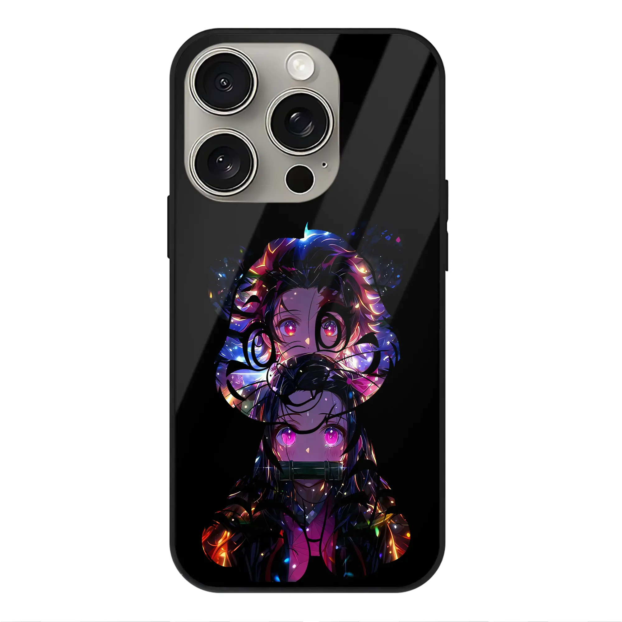 鬼滅の刃 グッズ,竈門 禰豆子 - IPhone15Pro対応 ・ スマホケース ・ 背面ガラス ・ TPU+強化ガラス ・ 耐衝撃 ・ 黄変防止 ・ ワイヤレス充電対応 ・ 3D立体ボタン