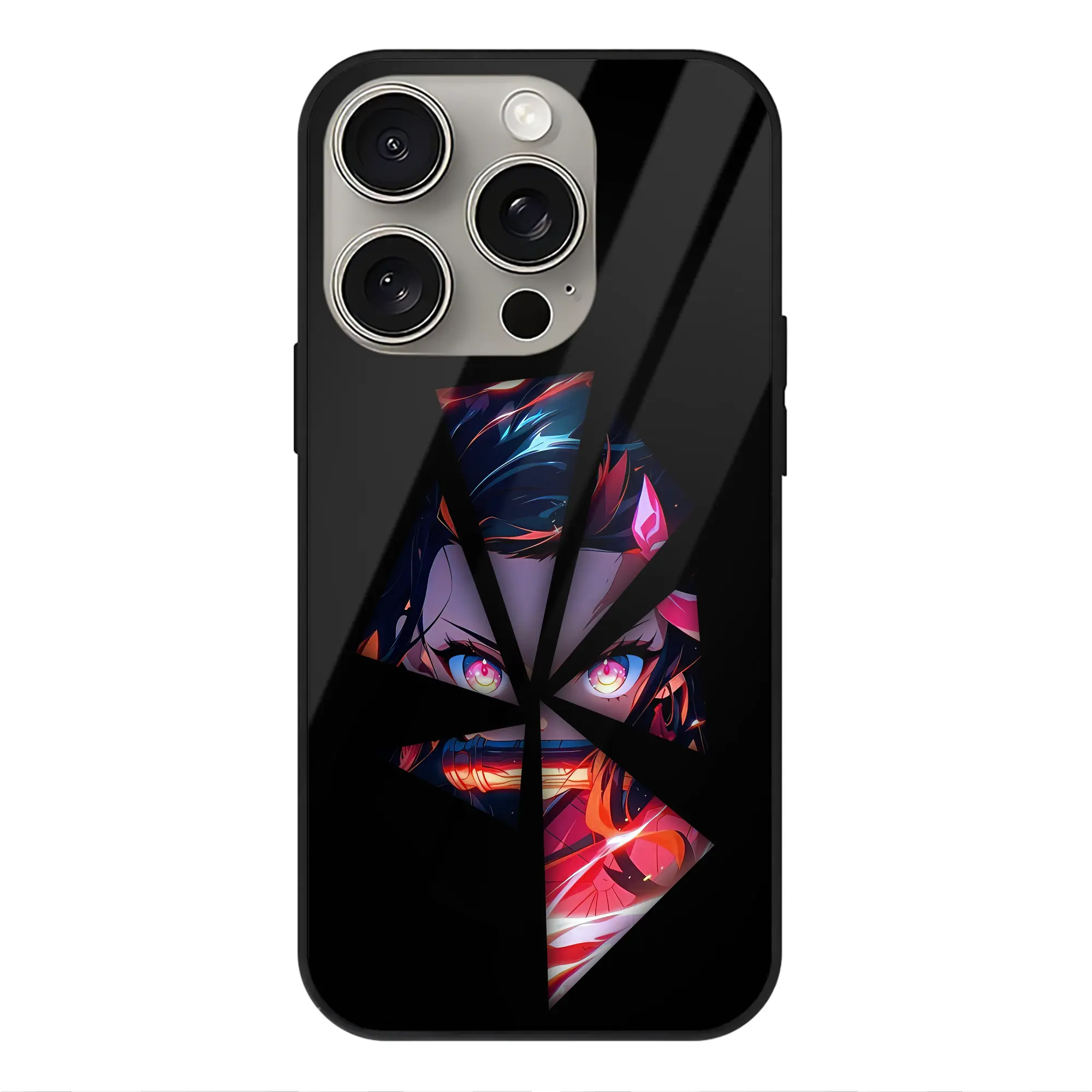 鬼滅の刃 グッズ,竈門 禰豆子 - IPhone15Pro対応 ・ スマホケース ・ 背面ガラス ・ TPU+強化ガラス ・ 耐衝撃 ・ 黄変防止 ・ ワイヤレス充電対応 ・ 3D立体ボタン