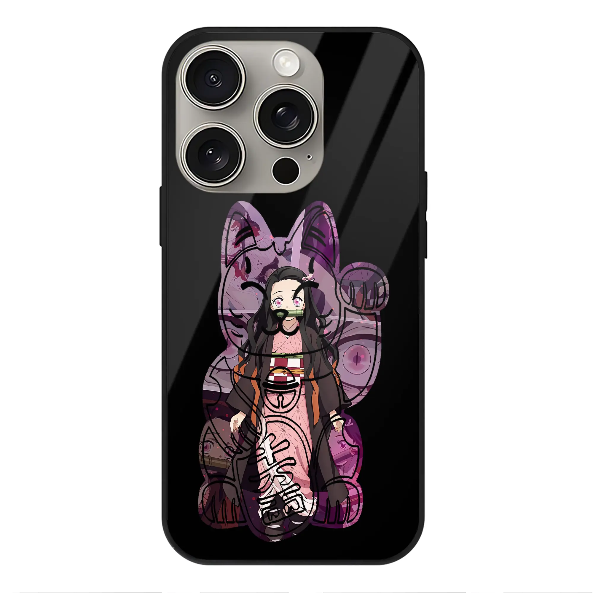 鬼滅の刃 グッズ,竈門 禰豆子 - IPhone15Pro対応 ・ スマホケース ・ 背面ガラス ・ TPU+強化ガラス ・ 耐衝撃 ・ 黄変防止 ・ ワイヤレス充電対応 ・ 3D立体ボタン