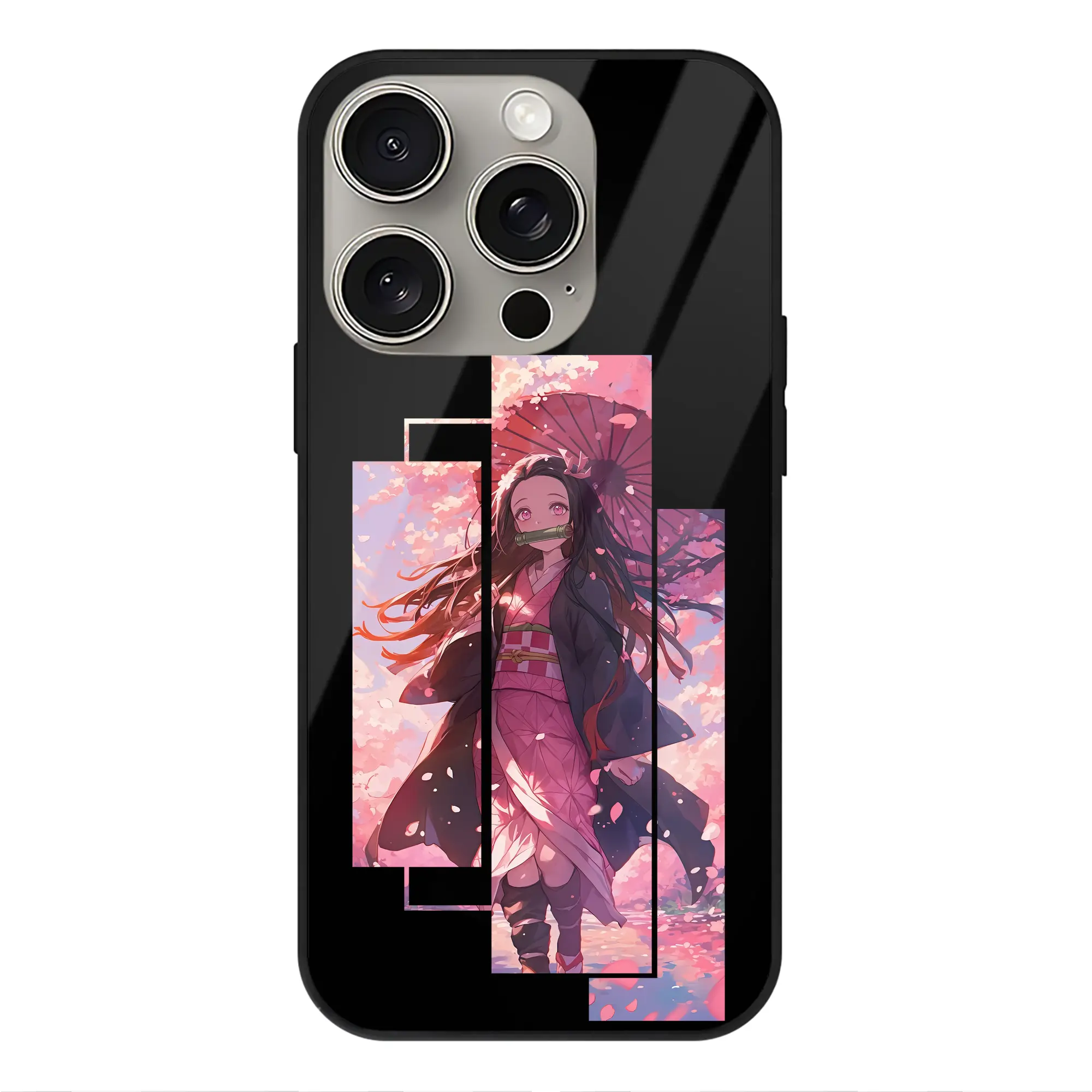 鬼滅の刃 グッズ,竈門 禰豆子 - IPhone15Pro対応 ・ スマホケース ・ 背面ガラス ・ TPU+強化ガラス ・ 耐衝撃 ・ 黄変防止 ・ ワイヤレス充電対応 ・ 3D立体ボタン