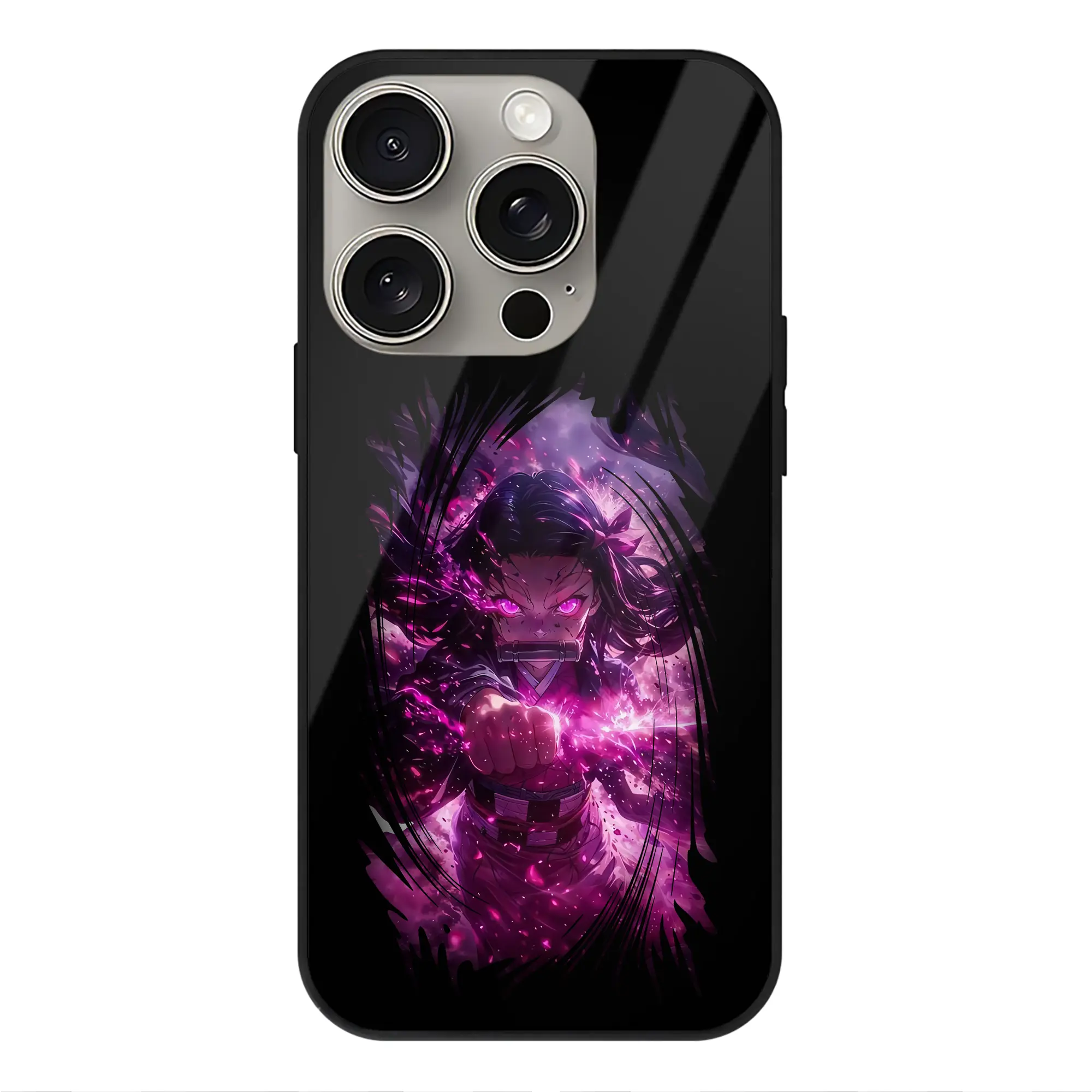 鬼滅の刃 グッズ,竈門 禰豆子 - IPhone15Pro対応 ・ スマホケース ・ 背面ガラス ・ TPU+強化ガラス ・ 耐衝撃 ・ 黄変防止 ・ ワイヤレス充電対応 ・ 3D立体ボタン