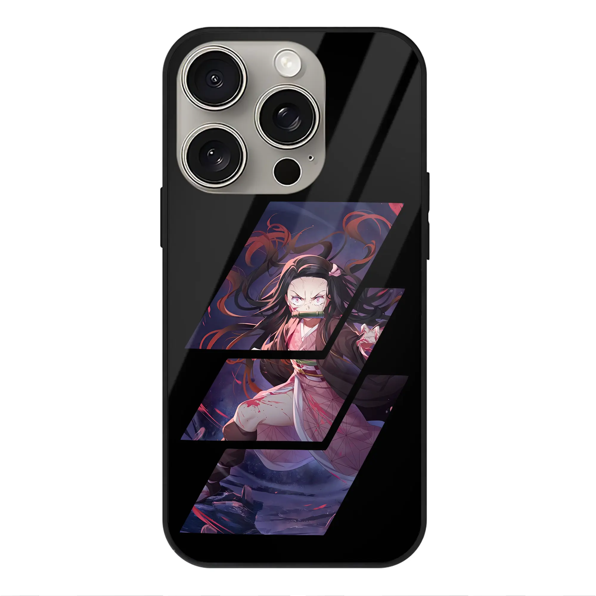 鬼滅の刃 グッズ,竈門 禰豆子 - IPhone15Pro対応 ・ スマホケース ・ 背面ガラス ・ TPU+強化ガラス ・ 耐衝撃 ・ 黄変防止 ・ ワイヤレス充電対応 ・ 3D立体ボタン