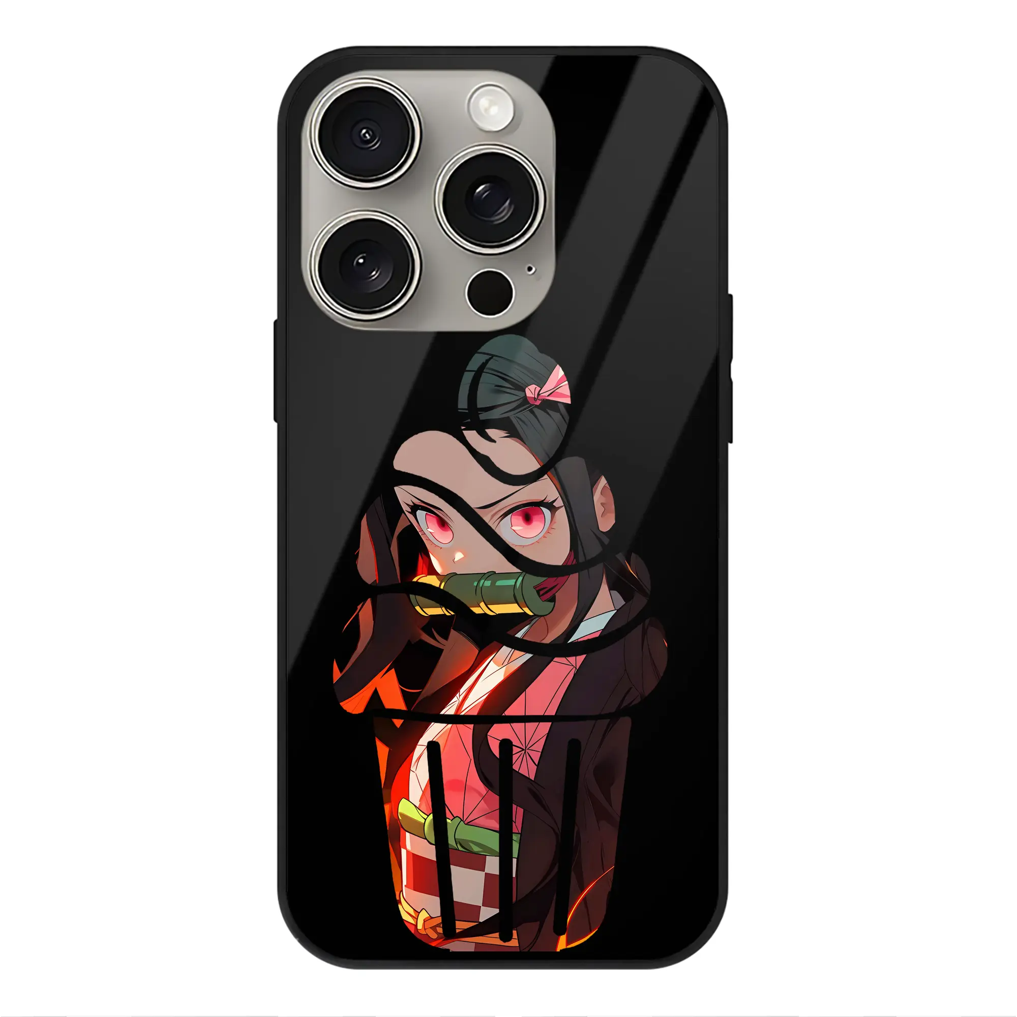 鬼滅の刃 グッズ,竈門 禰豆子 - IPhone15Pro対応 ・ スマホケース ・ 背面ガラス ・ TPU+強化ガラス ・ 耐衝撃 ・ 黄変防止 ・ ワイヤレス充電対応 ・ 3D立体ボタン