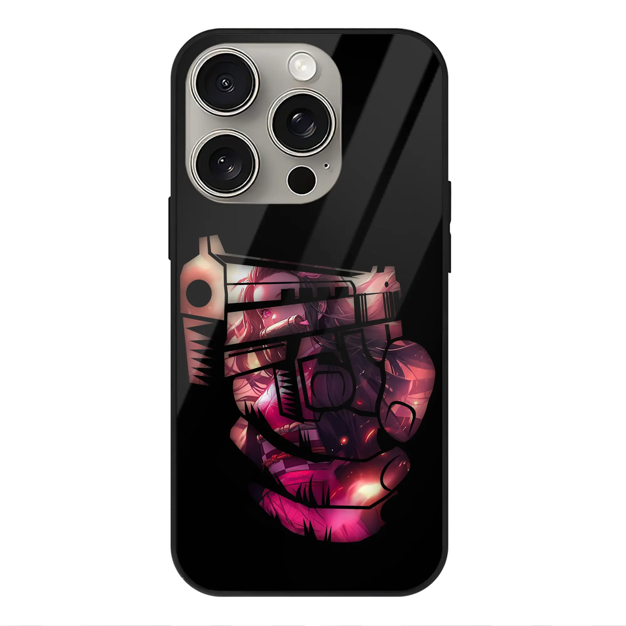 鬼滅の刃 グッズ,竈門 禰豆子 - IPhone15Pro対応 ・ スマホケース ・ 背面ガラス ・ TPU+強化ガラス ・ 耐衝撃 ・ 黄変防止 ・ ワイヤレス充電対応 ・ 3D立体ボタン