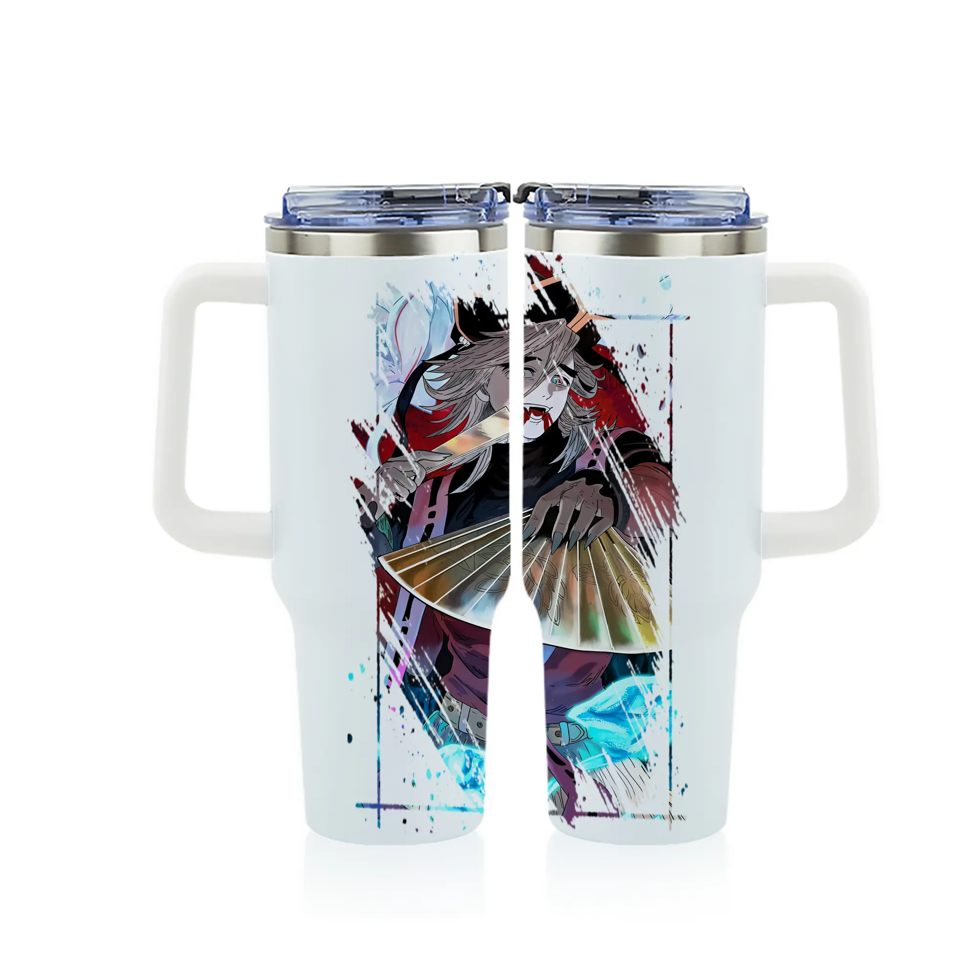 鬼滅の刃 グッズ,童磨 - 1200mL フルプリント車用タンブラー ・ 304ステンレス 内側 ・ 201ステンレス 外側 ・ 保温 保冷 ・ 通勤 ドライブ アウトドア用