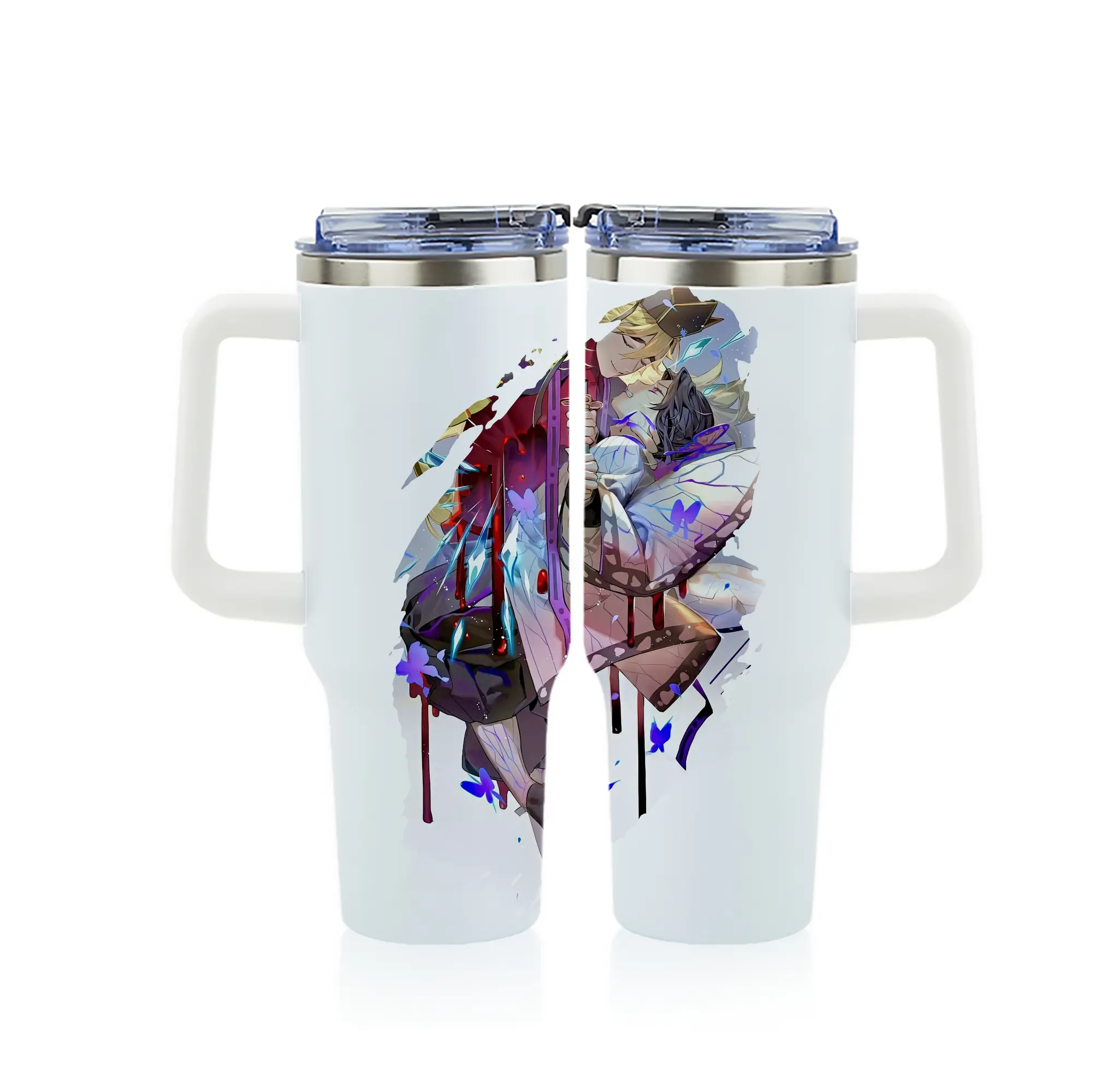 鬼滅の刃 グッズ,童磨 - 1200mL フルプリント車用タンブラー ・ 304ステンレス 内側 ・ 201ステンレス 外側 ・ 保温 保冷 ・ 通勤 ドライブ アウトドア用