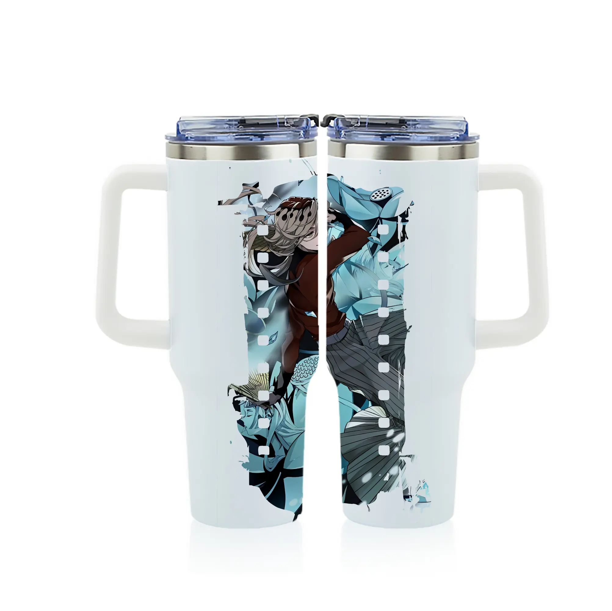 鬼滅の刃 グッズ,童磨 - 1200mL フルプリント車用タンブラー ・ 304ステンレス 内側 ・ 201ステンレス 外側 ・ 保温 保冷 ・ 通勤 ドライブ アウトドア用