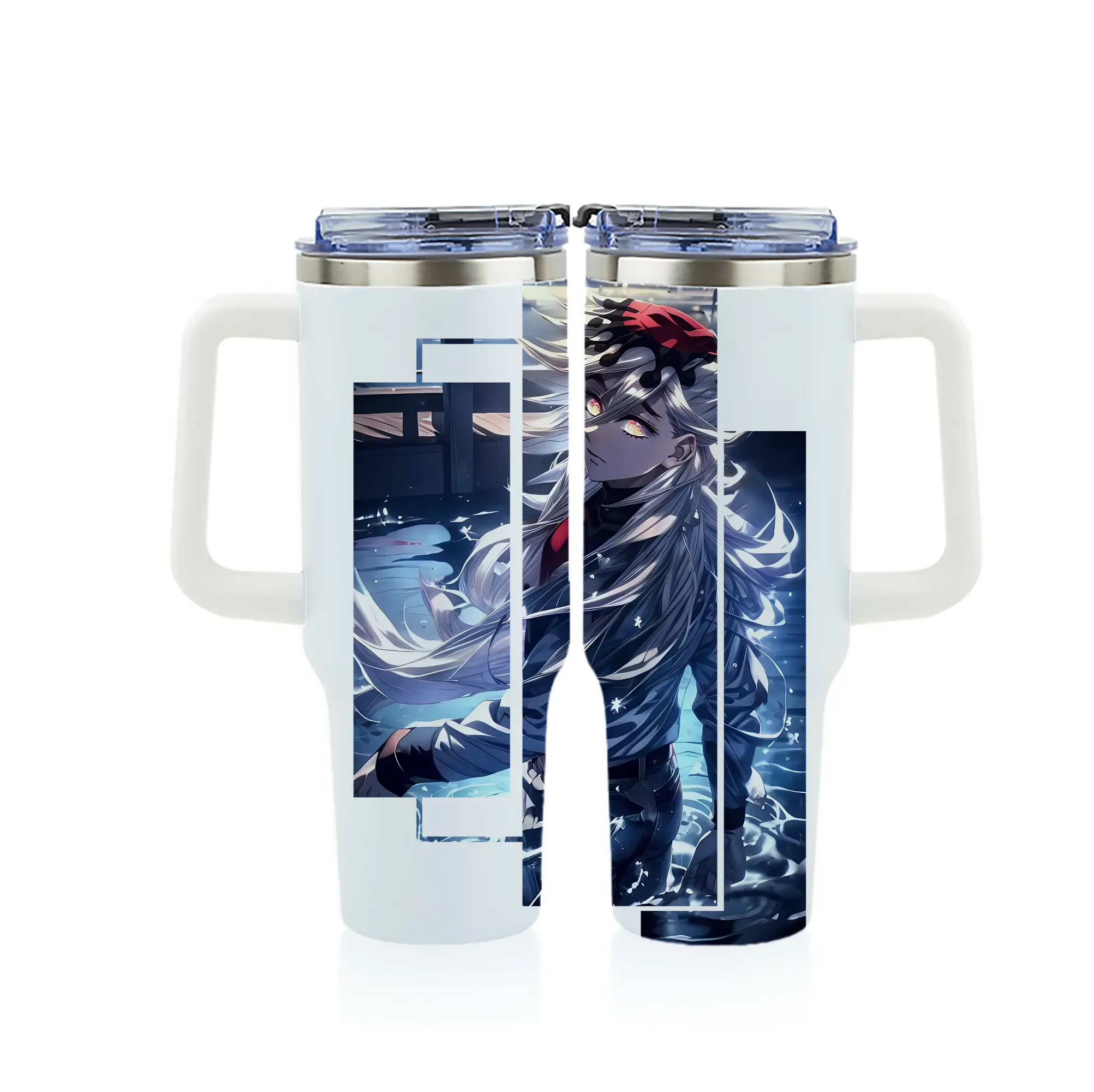 鬼滅の刃 グッズ,童磨 - 1200mL フルプリント車用タンブラー ・ 304ステンレス 内側 ・ 201ステンレス 外側 ・ 保温 保冷 ・ 通勤 ドライブ アウトドア用