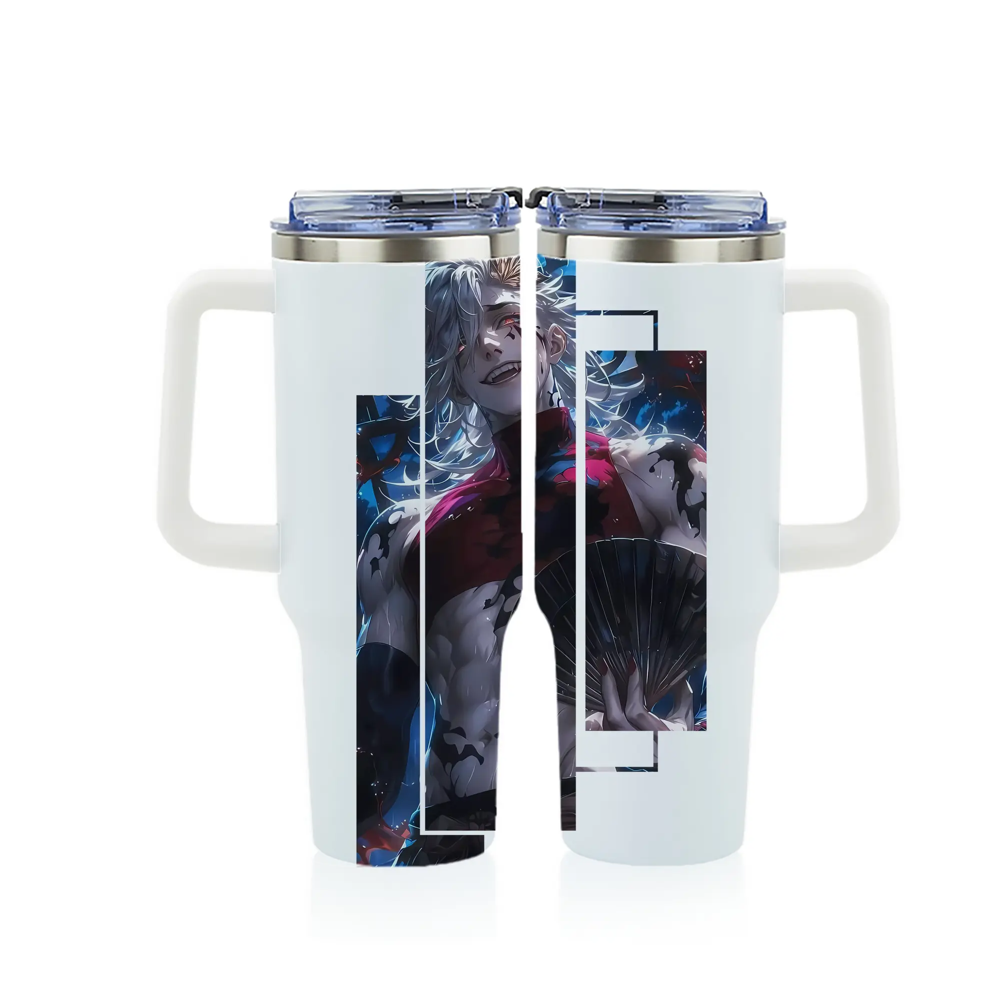 鬼滅の刃 グッズ,童磨 - 1200mL フルプリント車用タンブラー ・ 304ステンレス 内側 ・ 201ステンレス 外側 ・ 保温 保冷 ・ 通勤 ドライブ アウトドア用