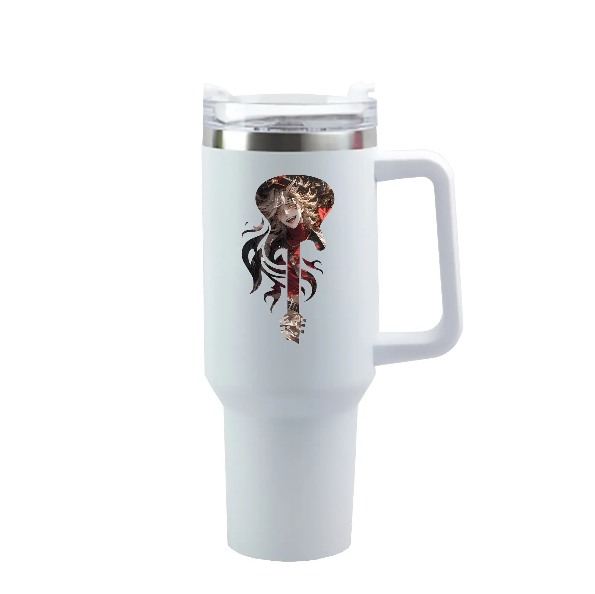 鬼滅の刃 グッズ,童磨 - 1200mL 車用タンブラー ・ クリスタルステッカー ・ 304ステンレス 内側 ・ 201ステンレス 外側 ・ 保温 保冷 ・ ハンドル＆ストロー付き ・ 通勤 ドライブ アウトドア用