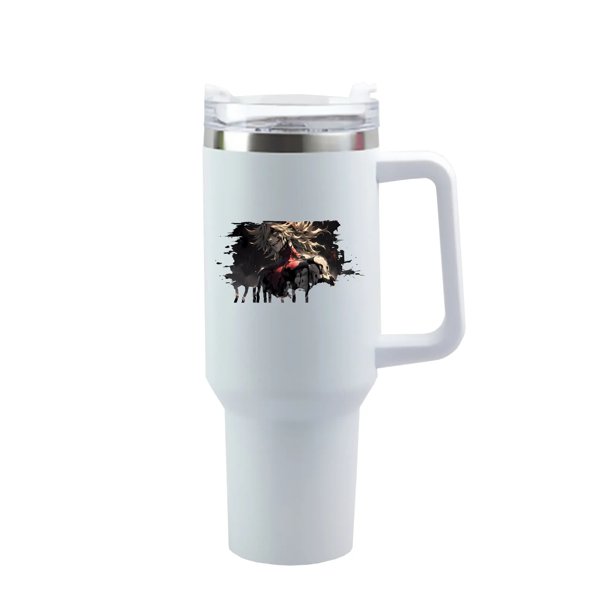 鬼滅の刃 グッズ,童磨 - 1200mL 車用タンブラー ・ クリスタルステッカー ・ 304ステンレス 内側 ・ 201ステンレス 外側 ・ 保温 保冷 ・ ハンドル＆ストロー付き ・ 通勤 ドライブ アウトドア用