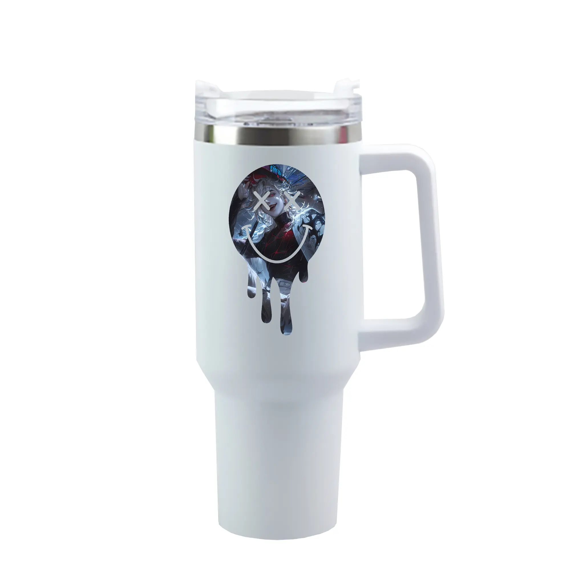 鬼滅の刃 グッズ,童磨 - 1200mL 車用タンブラー ・ クリスタルステッカー ・ 304ステンレス 内側 ・ 201ステンレス 外側 ・ 保温 保冷 ・ ハンドル＆ストロー付き ・ 通勤 ドライブ アウトドア用