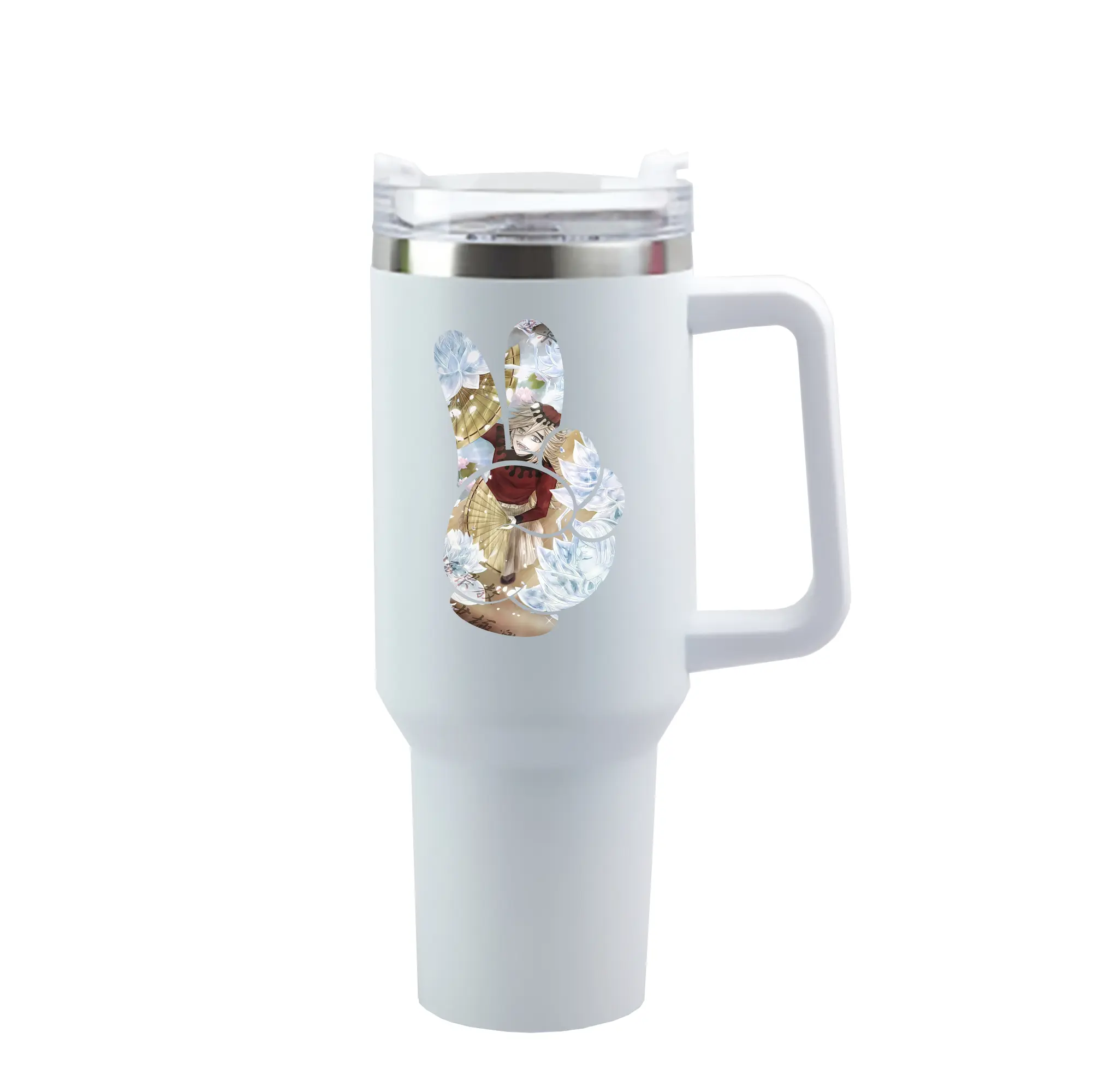 鬼滅の刃 グッズ,童磨 - 1200mL 車用タンブラー ・ クリスタルステッカー ・ 304ステンレス 内側 ・ 201ステンレス 外側 ・ 保温 保冷 ・ ハンドル＆ストロー付き ・ 通勤 ドライブ アウトドア用