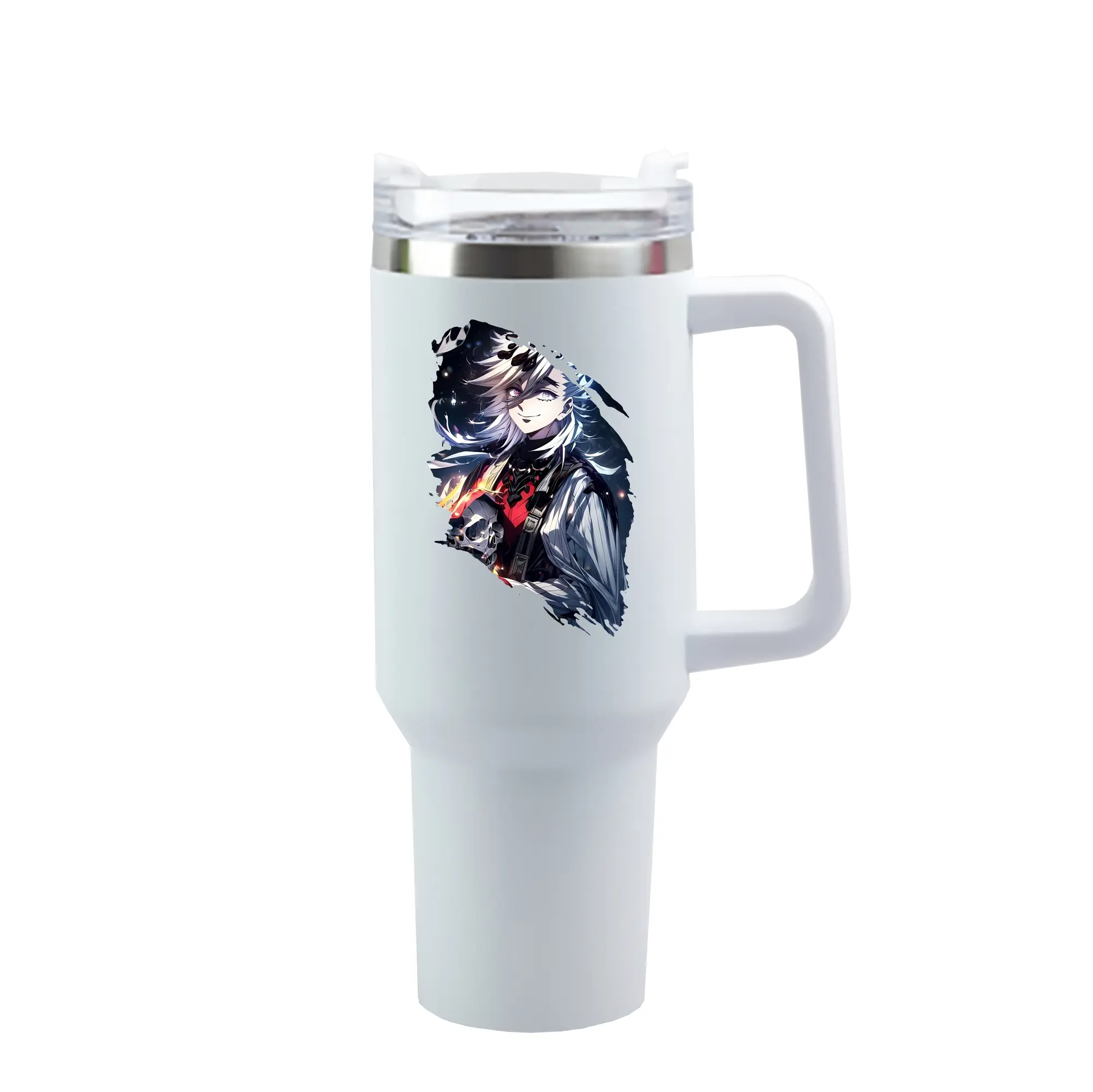 鬼滅の刃 グッズ,童磨 - 1200mL 車用タンブラー ・ クリスタルステッカー ・ 304ステンレス 内側 ・ 201ステンレス 外側 ・ 保温 保冷 ・ ハンドル＆ストロー付き ・ 通勤 ドライブ アウトドア用