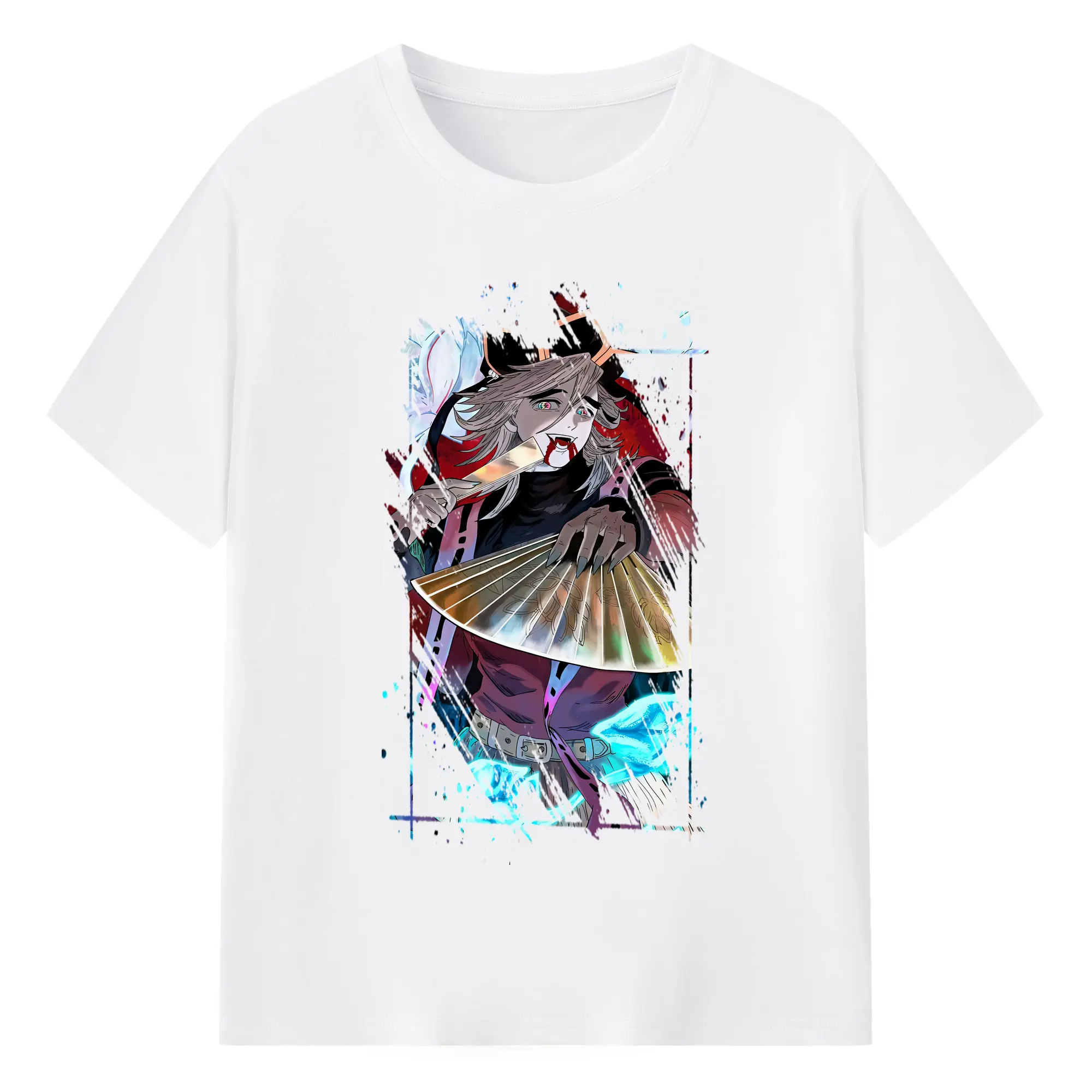 鬼滅の刃 グッズ,童磨 - 綿100％ 半袖Tシャツ ・ フロントプリント ・ 快適 通気性 ・ 日常使い 散歩 スポーツ用