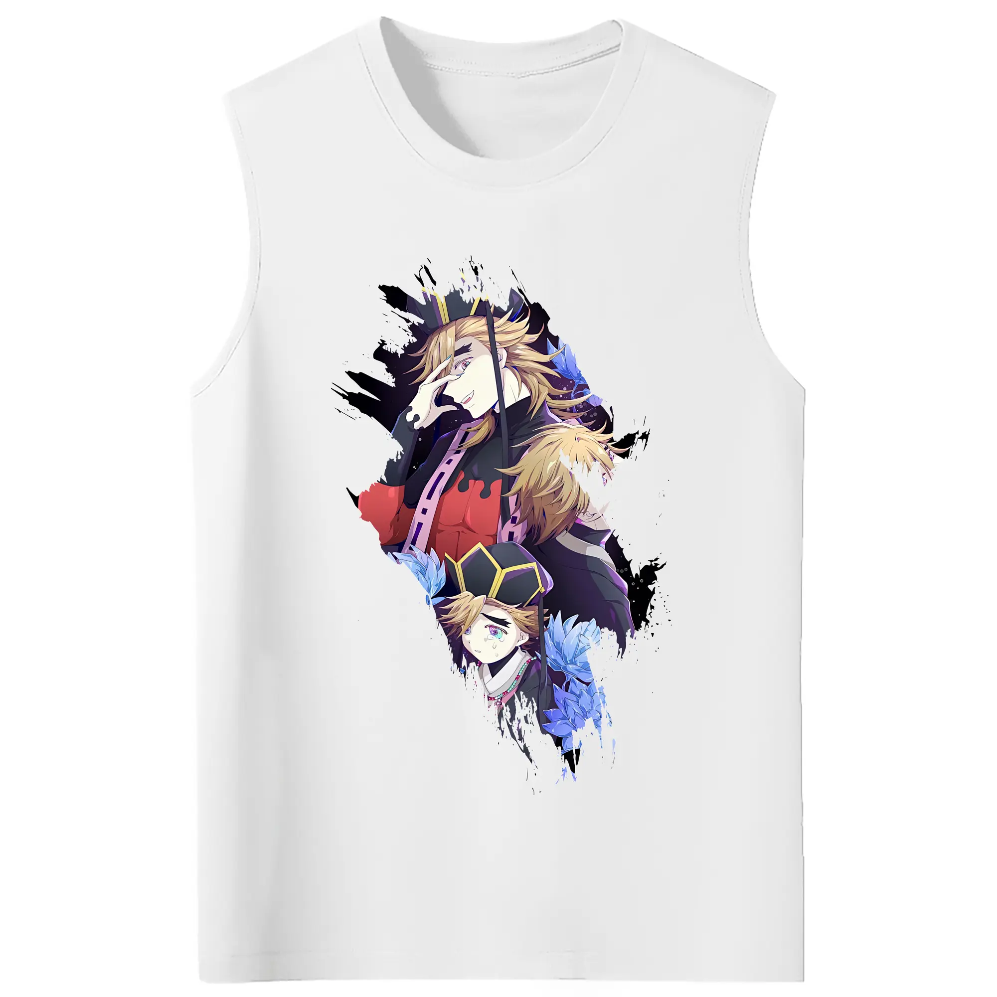 鬼滅の刃 グッズ,童磨 - コットン100％ タンクトップ ・ フロントプリント ・ タイトフィット ・ 快適 通気性 ・ スポーツ カジュアル 散歩用