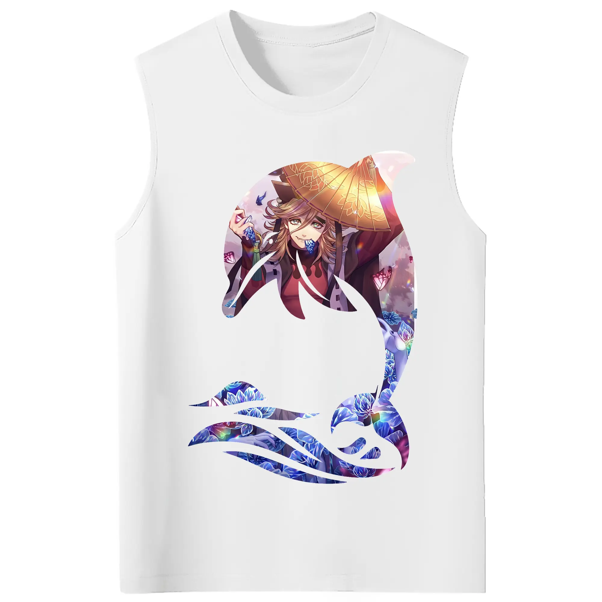 鬼滅の刃 グッズ,童磨 - コットン100％ タンクトップ ・ フロントプリント ・ タイトフィット ・ 快適 通気性 ・ スポーツ カジュアル 散歩用