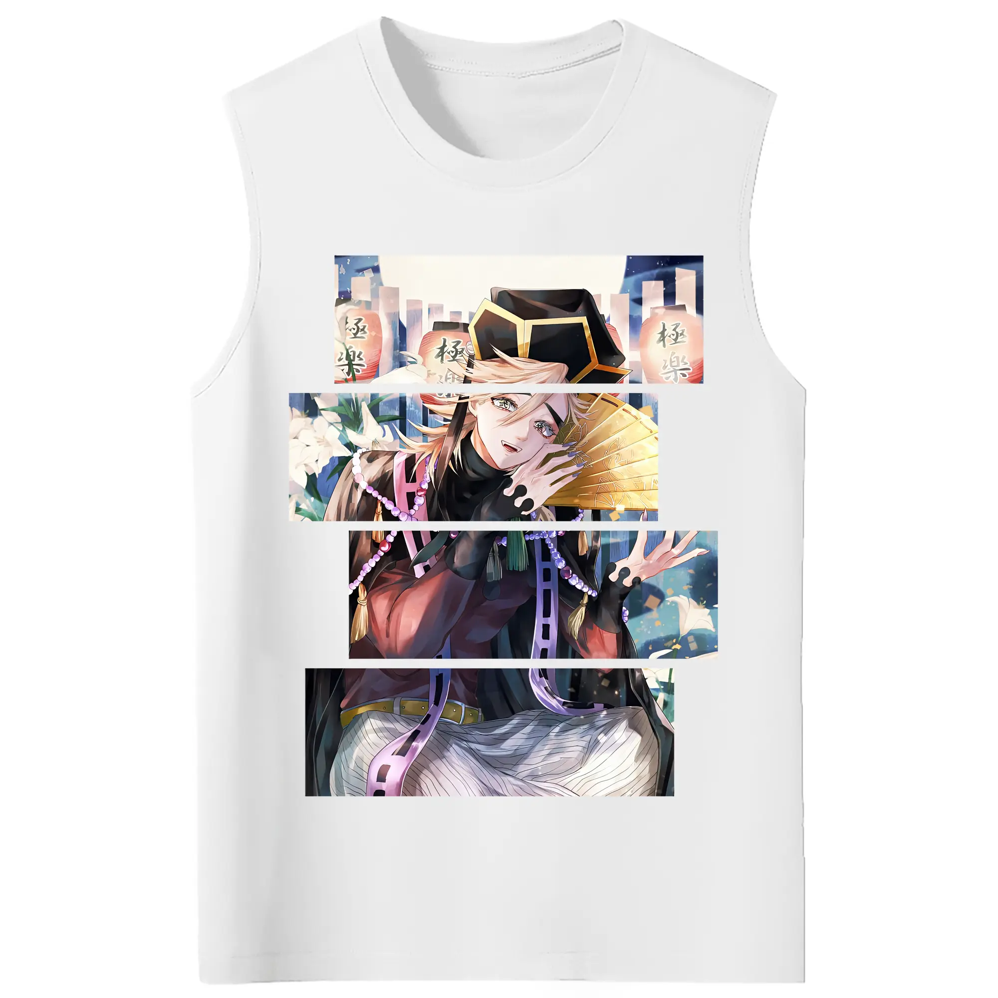 鬼滅の刃 グッズ,童磨 - コットン100％ タンクトップ ・ フロントプリント ・ タイトフィット ・ 快適 通気性 ・ スポーツ カジュアル 散歩用