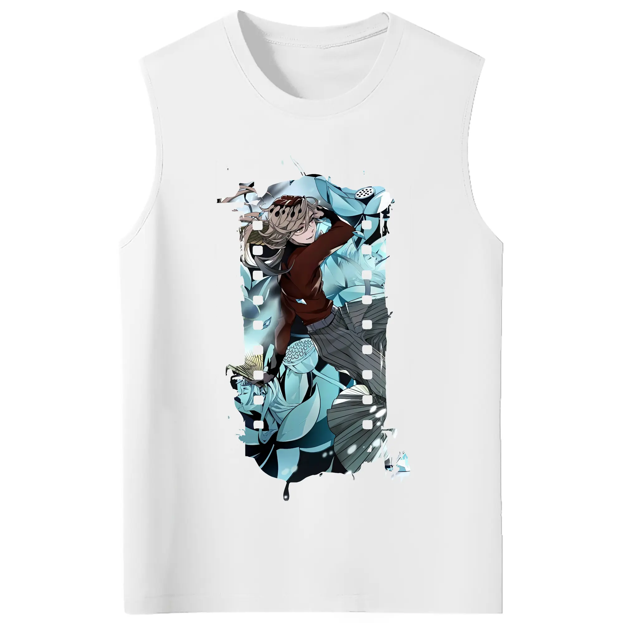 鬼滅の刃 グッズ,童磨 - コットン100％ タンクトップ ・ フロントプリント ・ タイトフィット ・ 快適 通気性 ・ スポーツ カジュアル 散歩用