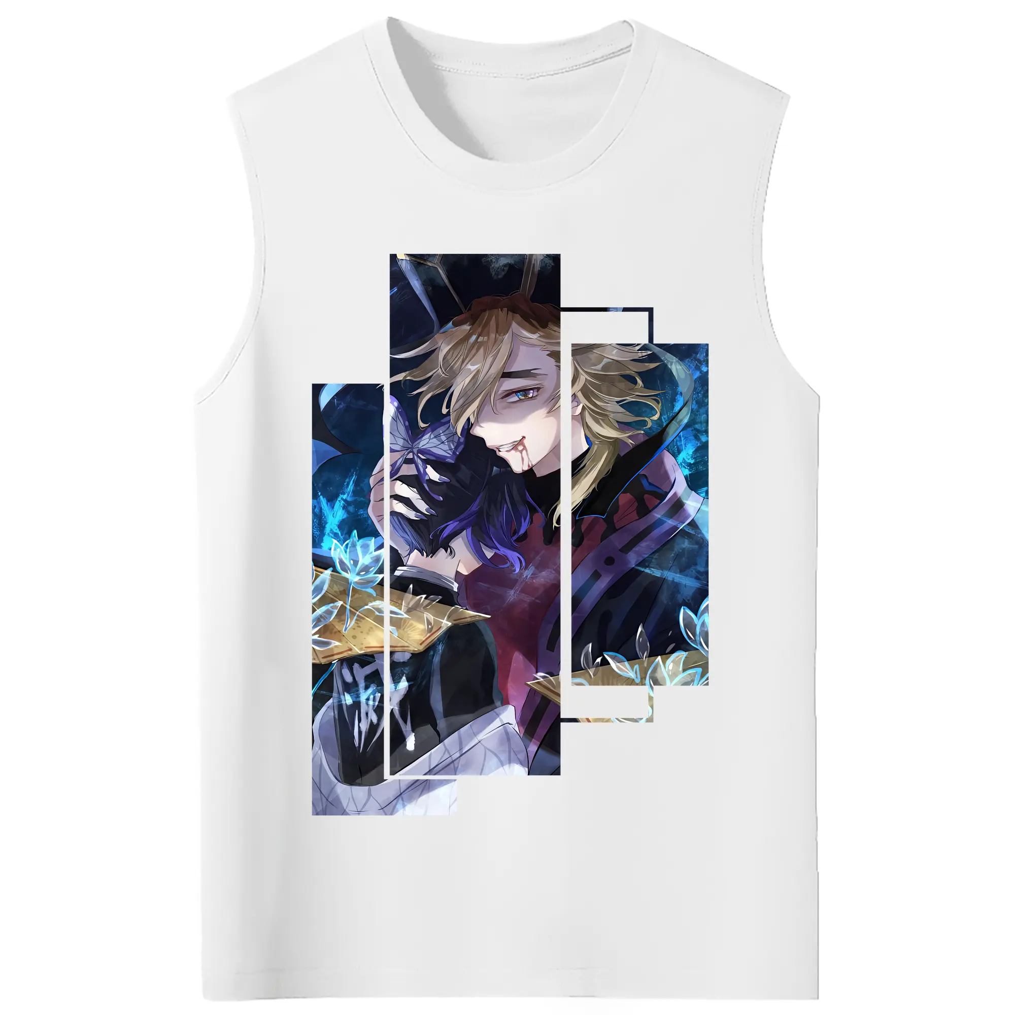 鬼滅の刃 グッズ,童磨 - コットン100％ タンクトップ ・ フロントプリント ・ タイトフィット ・ 快適 通気性 ・ スポーツ カジュアル 散歩用