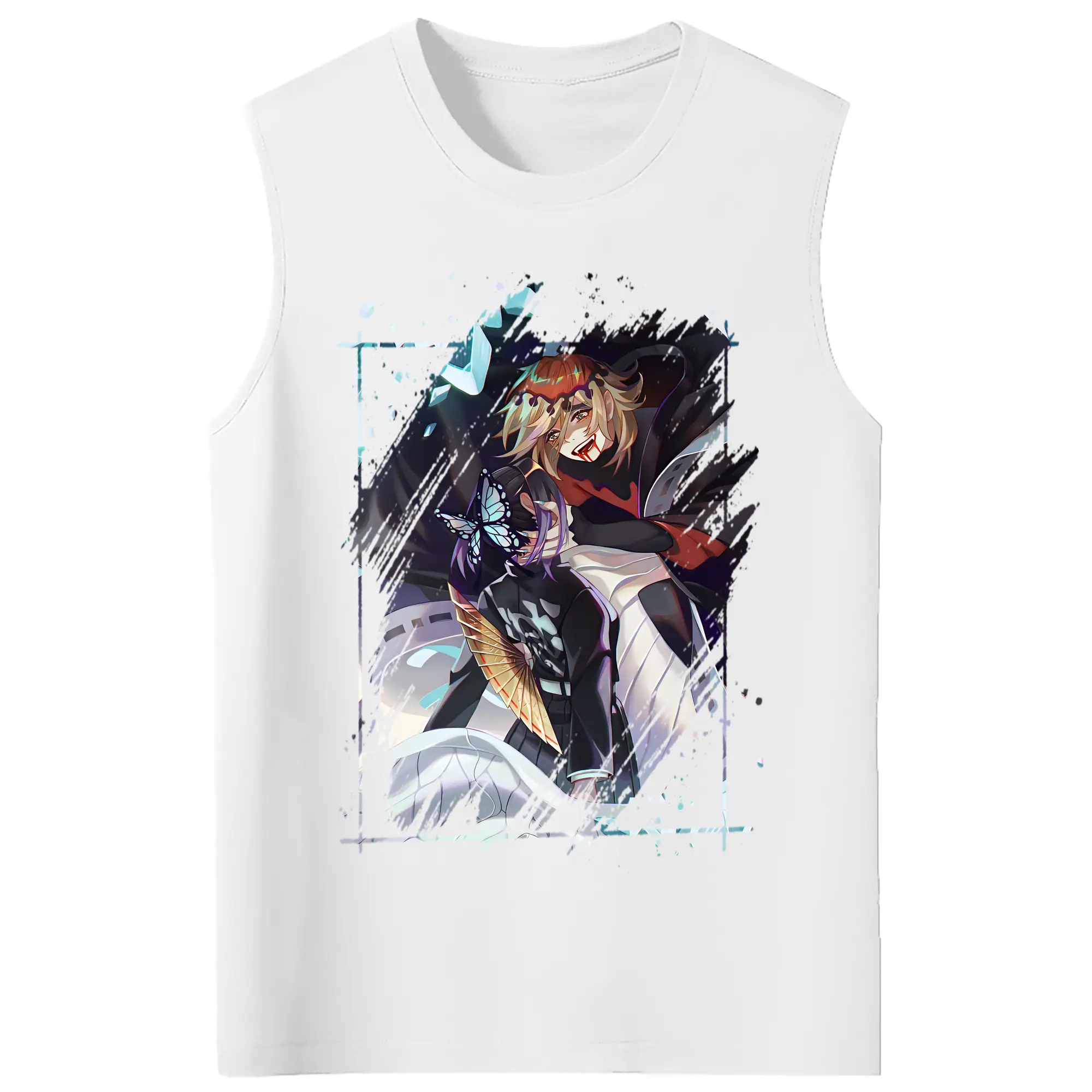 鬼滅の刃 グッズ,童磨 - コットン100％ タンクトップ ・ フロントプリント ・ タイトフィット ・ 快適 通気性 ・ スポーツ カジュアル 散歩用