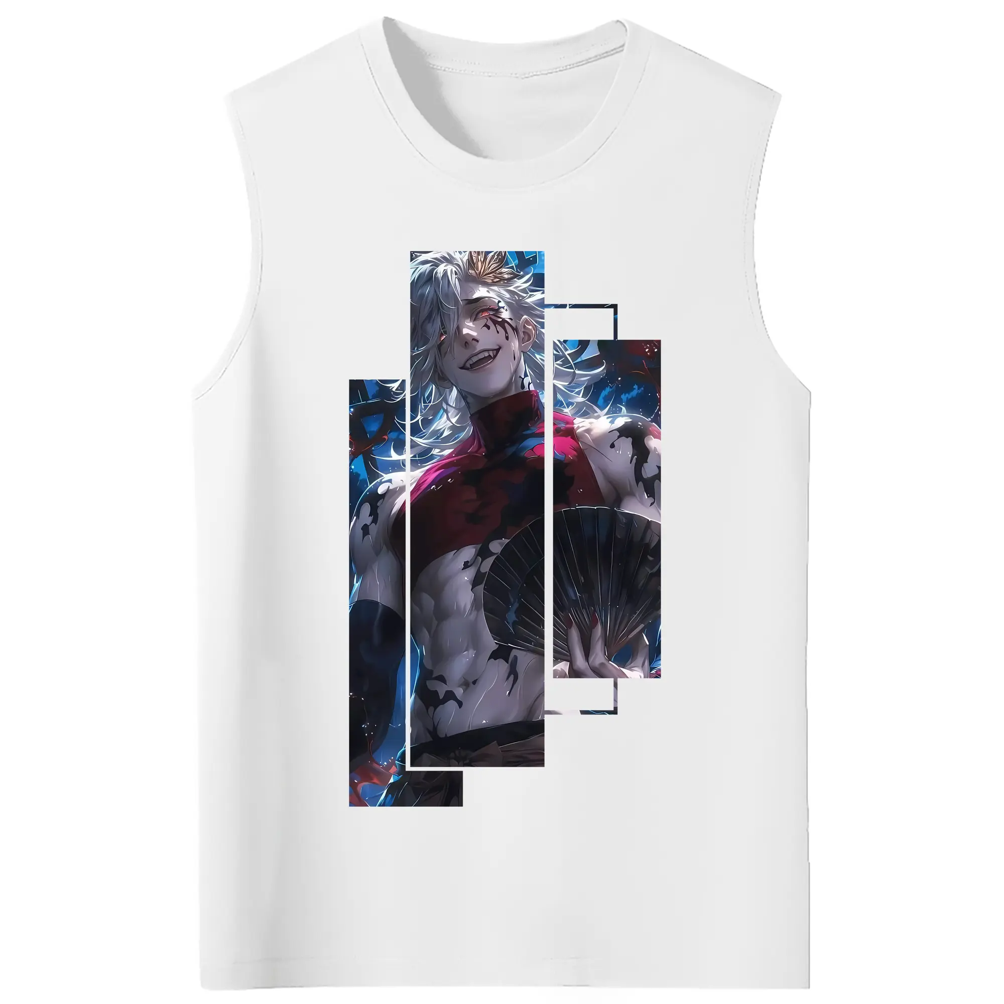 鬼滅の刃 グッズ,童磨 - コットン100％ タンクトップ ・ フロントプリント ・ タイトフィット ・ 快適 通気性 ・ スポーツ カジュアル 散歩用