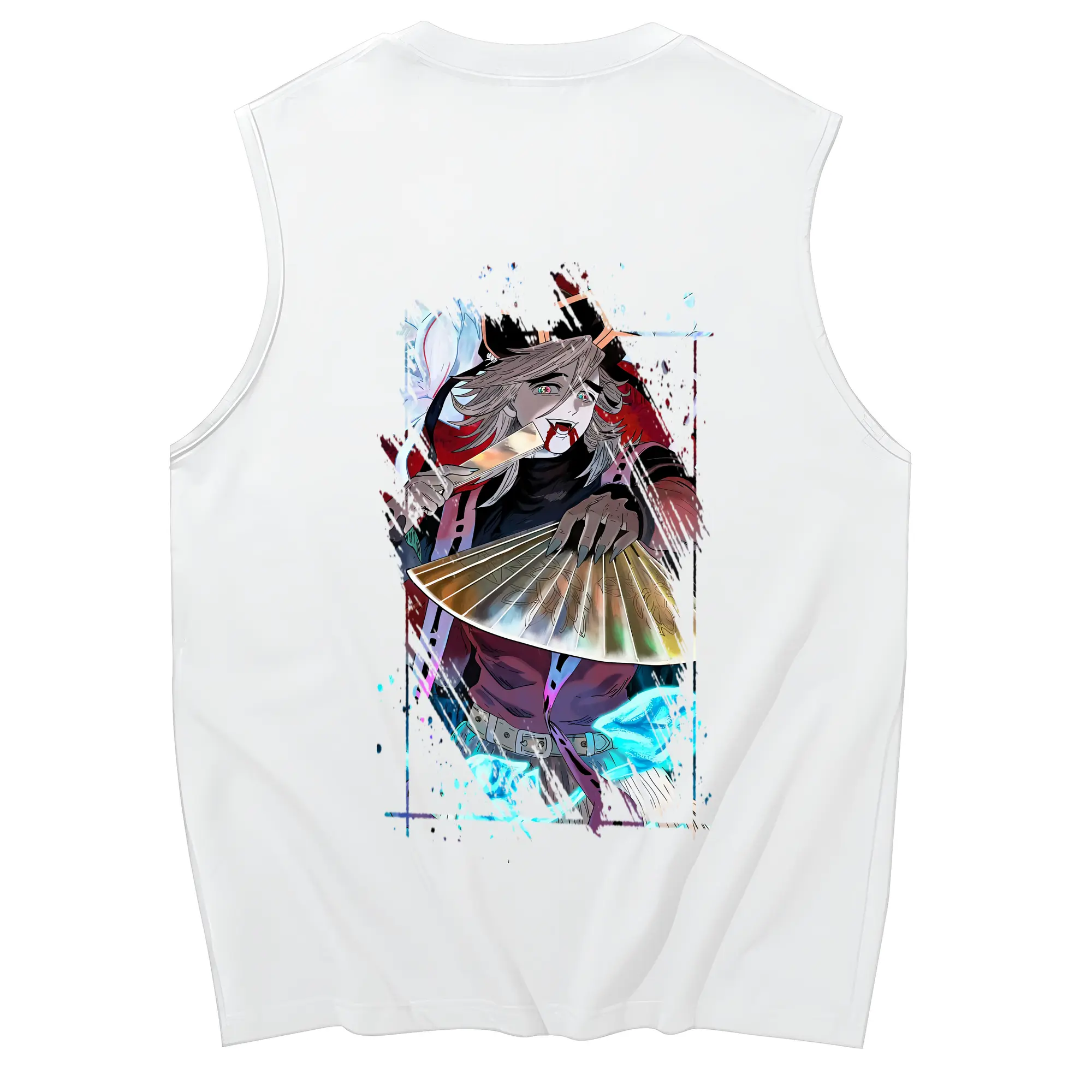 鬼滅の刃 グッズ,童磨 - コットン100％ タンクトップ ・ 背面プリント ・ タイトシルエット ・ 快適 通気性 ・ スポーツ カジュアル 散歩用