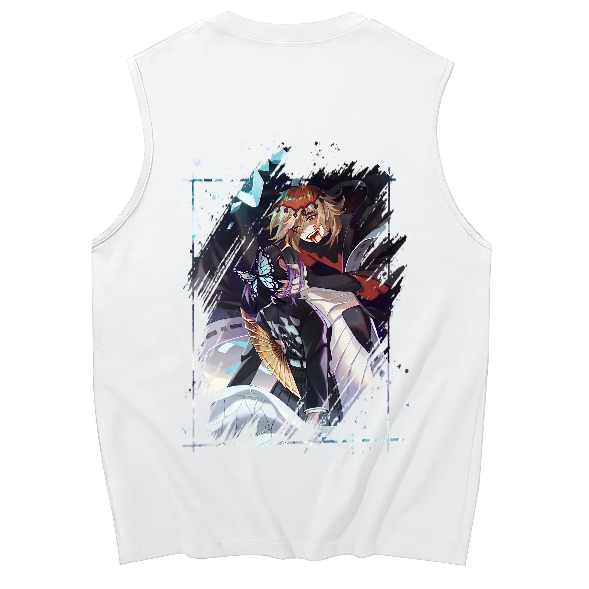 鬼滅の刃 グッズ,童磨 - コットン100％ タンクトップ ・ 背面プリント ・ タイトシルエット ・ 快適 通気性 ・ スポーツ カジュアル 散歩用