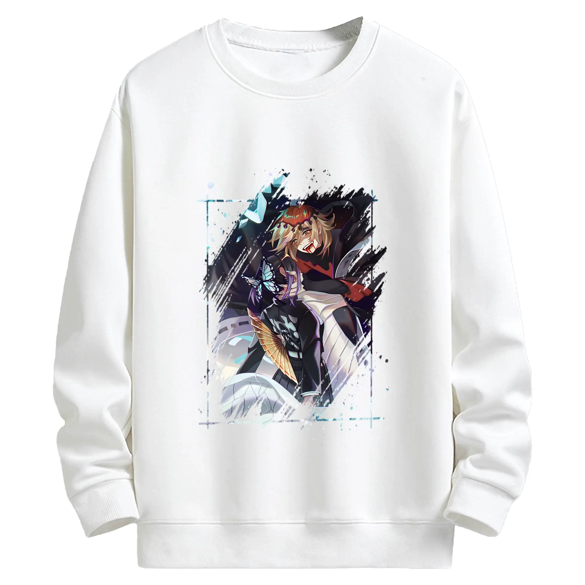 鬼滅の刃 グッズ,童磨 - 高品質 クルーネック スウェット ・ コットン59％ ポリエステル41％ ・ ユニセックス 長袖 トレーナー ・ カジュアル デイリー スポーツ 散歩用