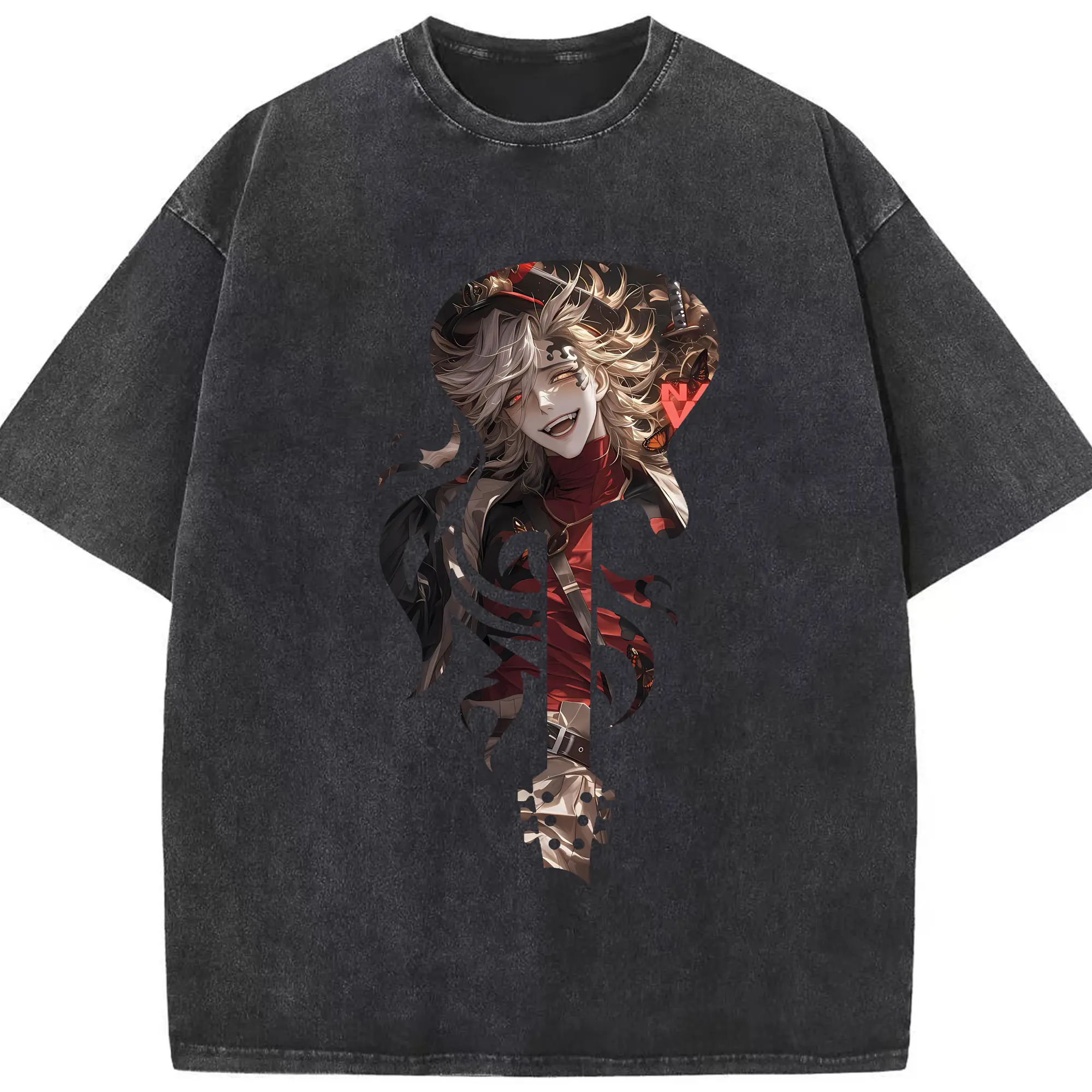 鬼滅の刃 グッズ,童磨 - 綿100％ ヴィンテージ風 半袖Tシャツ ・ フロントプリント ・ 柔らか肌触り ・ 通気性 快適 ・ スポーツ カジュアル 外出用