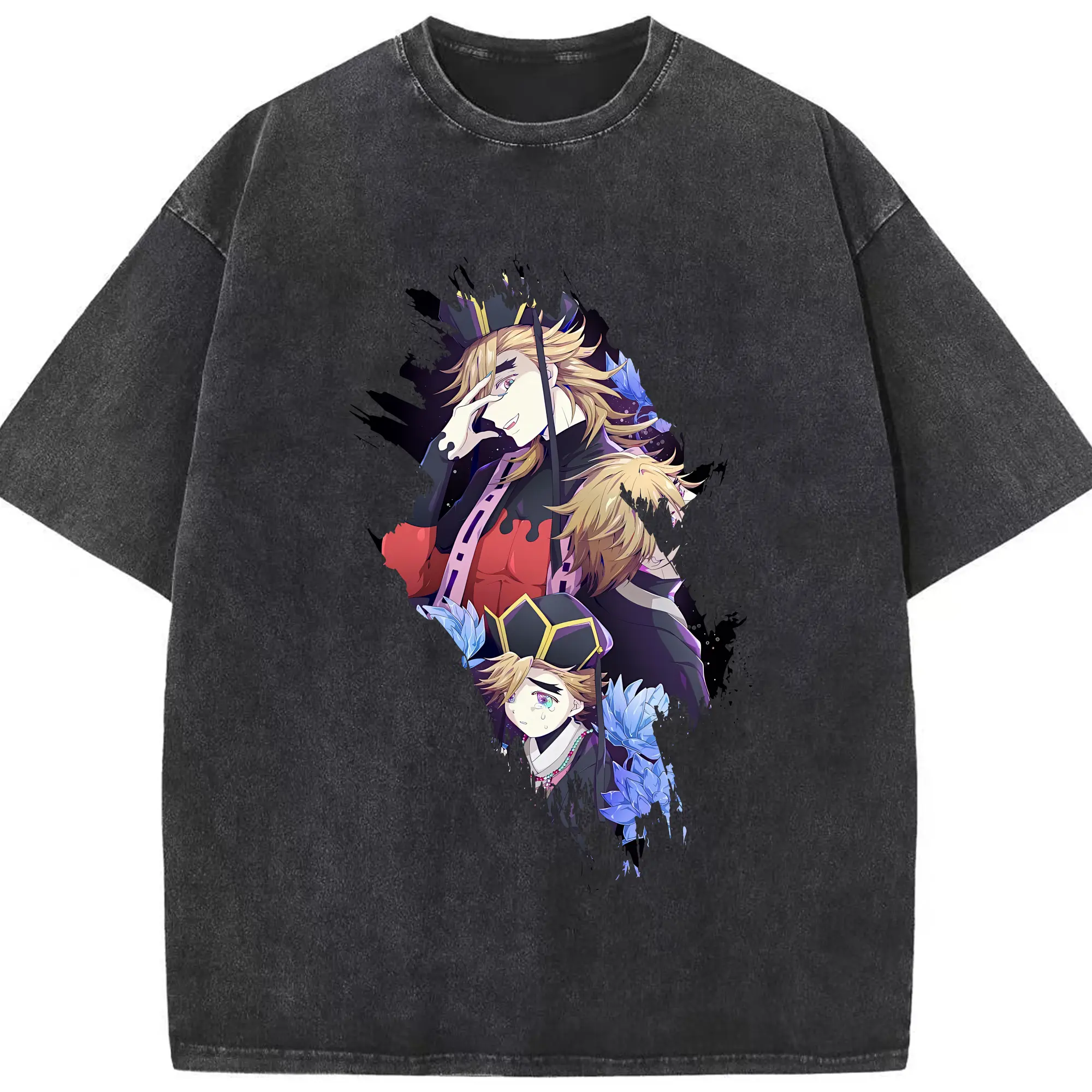 鬼滅の刃 グッズ,童磨 - 綿100％ ヴィンテージ風 半袖Tシャツ ・ フロントプリント ・ 柔らか肌触り ・ 通気性 快適 ・ スポーツ カジュアル 外出用