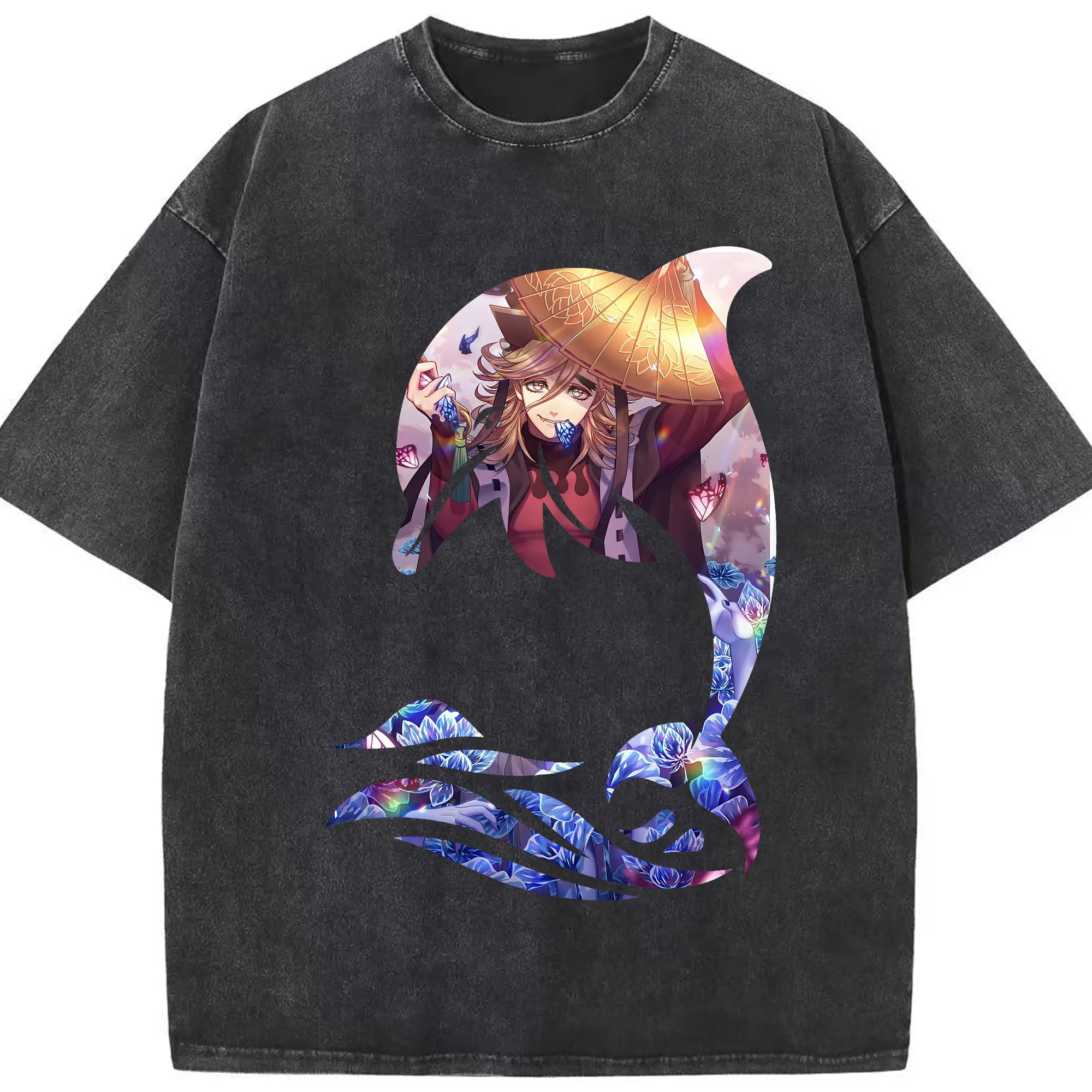 鬼滅の刃 グッズ,童磨 - 綿100％ ヴィンテージ風 半袖Tシャツ ・ フロントプリント ・ 柔らか肌触り ・ 通気性 快適 ・ スポーツ カジュアル 外出用