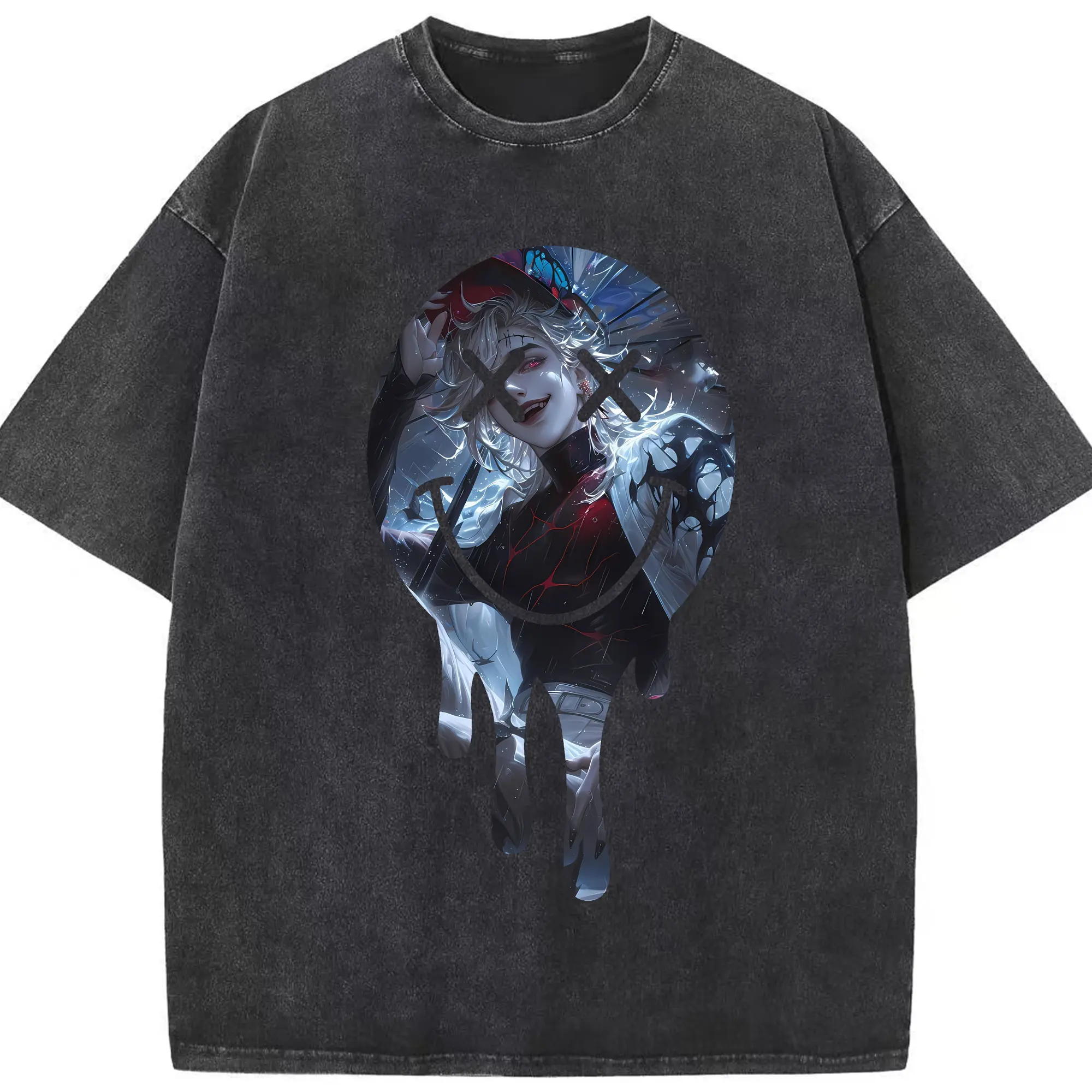 鬼滅の刃 グッズ,童磨 - 綿100％ ヴィンテージ風 半袖Tシャツ ・ フロントプリント ・ 柔らか肌触り ・ 通気性 快適 ・ スポーツ カジュアル 外出用