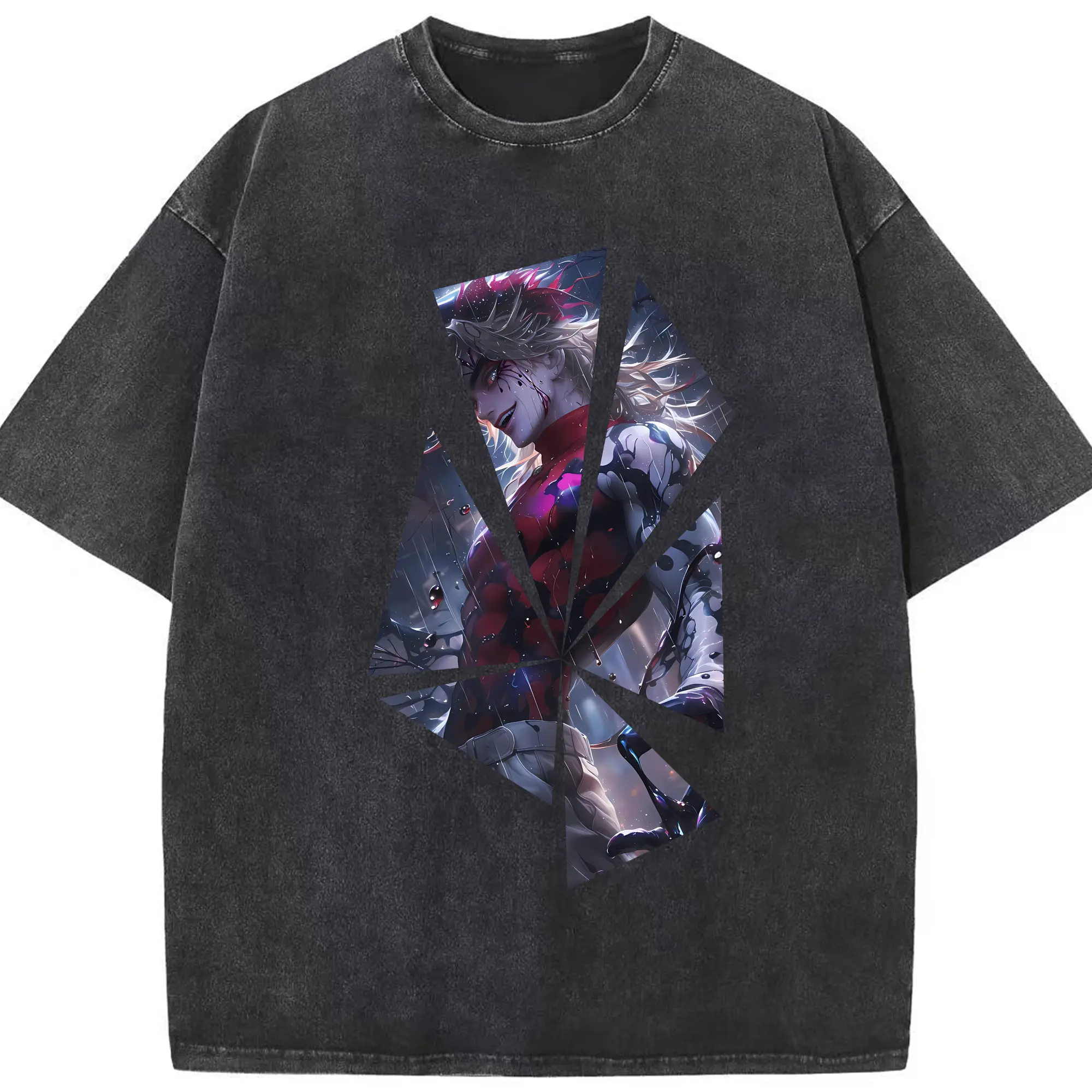 鬼滅の刃 グッズ,童磨 - 綿100％ ヴィンテージ風 半袖Tシャツ ・ フロントプリント ・ 柔らか肌触り ・ 通気性 快適 ・ スポーツ カジュアル 外出用